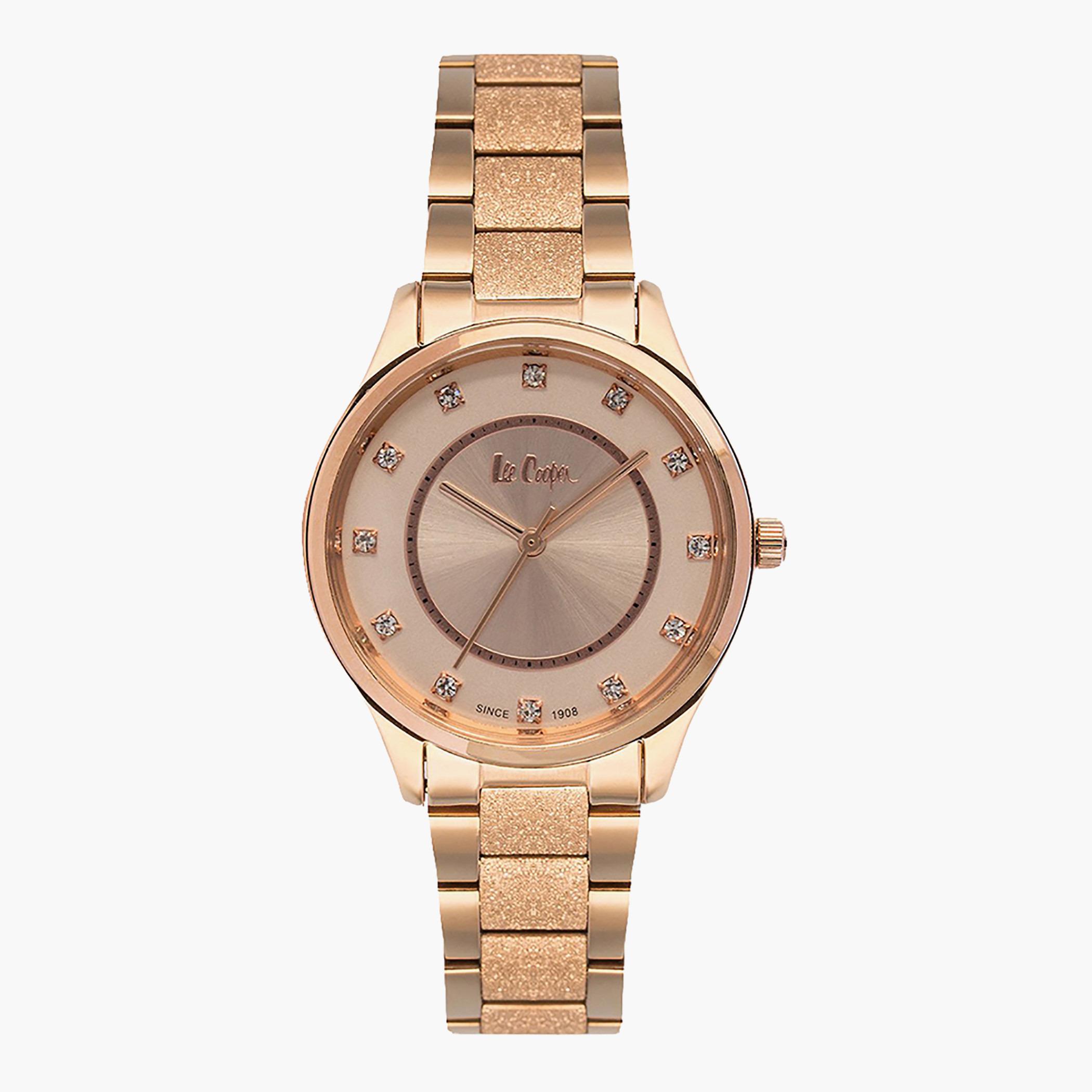 ساعة يد تناظريّة ذهبيّة ورديّة للنساء من لي كوبر-women-watchesandjewellery-watches-image-1