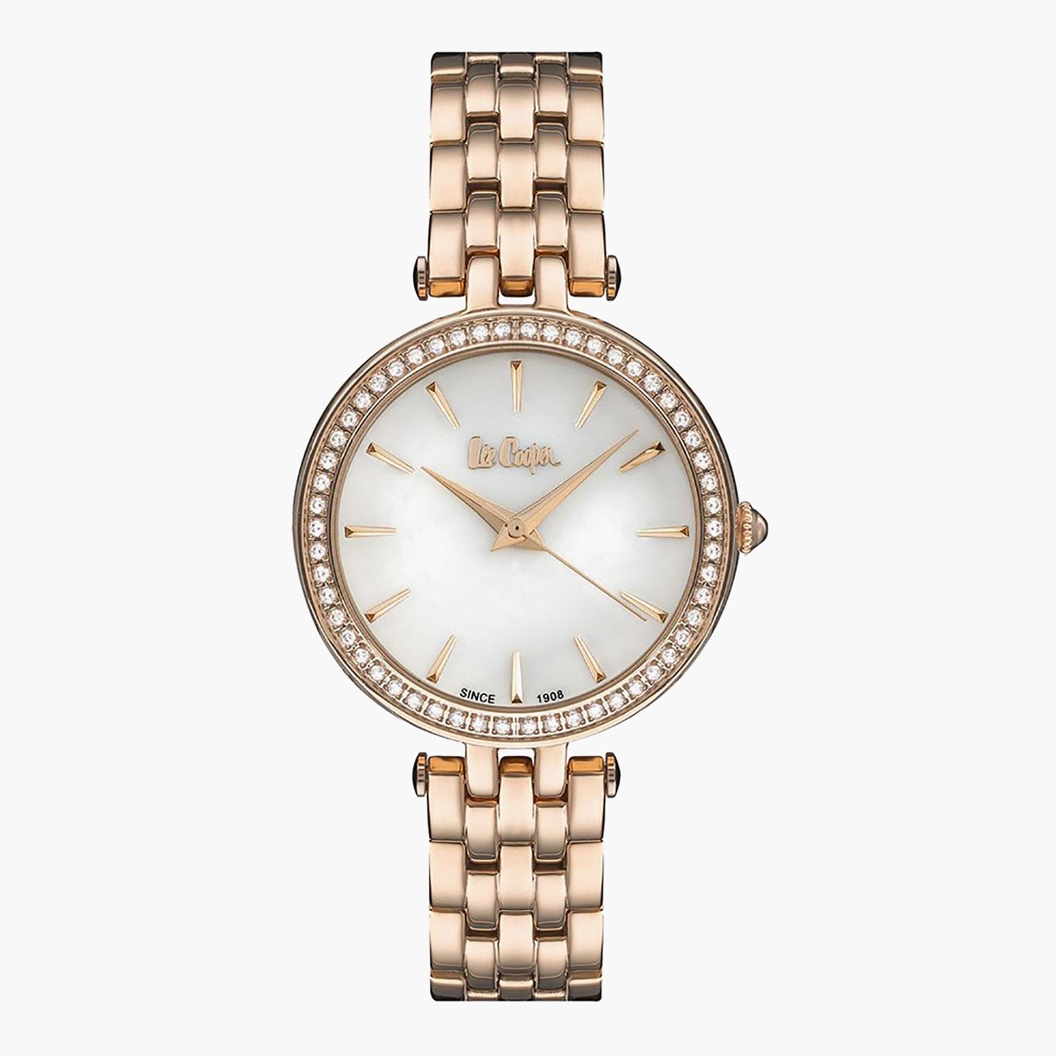 LC06944.420- راقب حزام ستانليس ستيل تناظرية ذهبي وردي للنساء لي كوبر-women-watchesandjewellery-watches-image-1