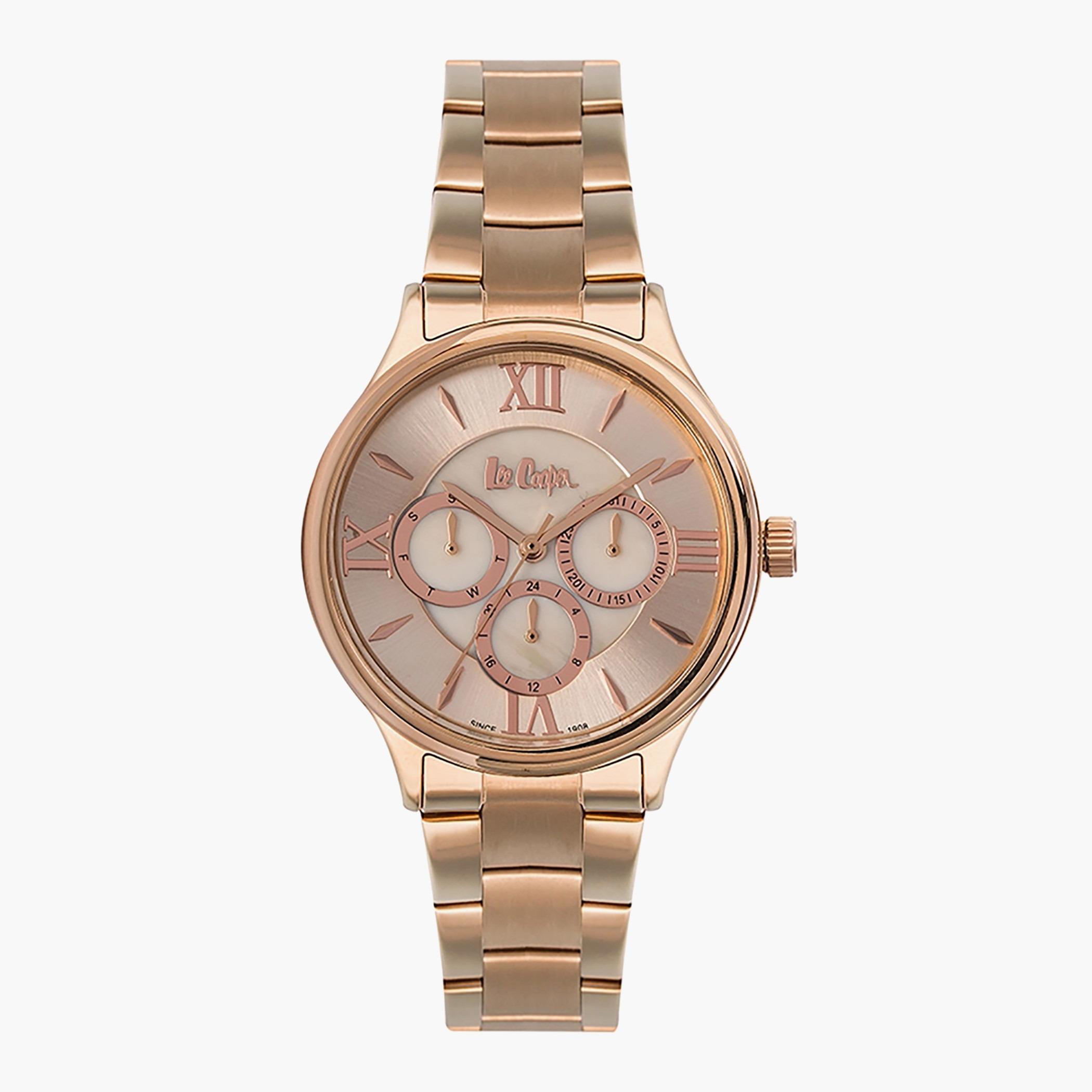 ساعة يد تناظريّة ذهبيّة ورديّة للنساء من لي كوبر-women-watchesandjewellery-watches-image-1