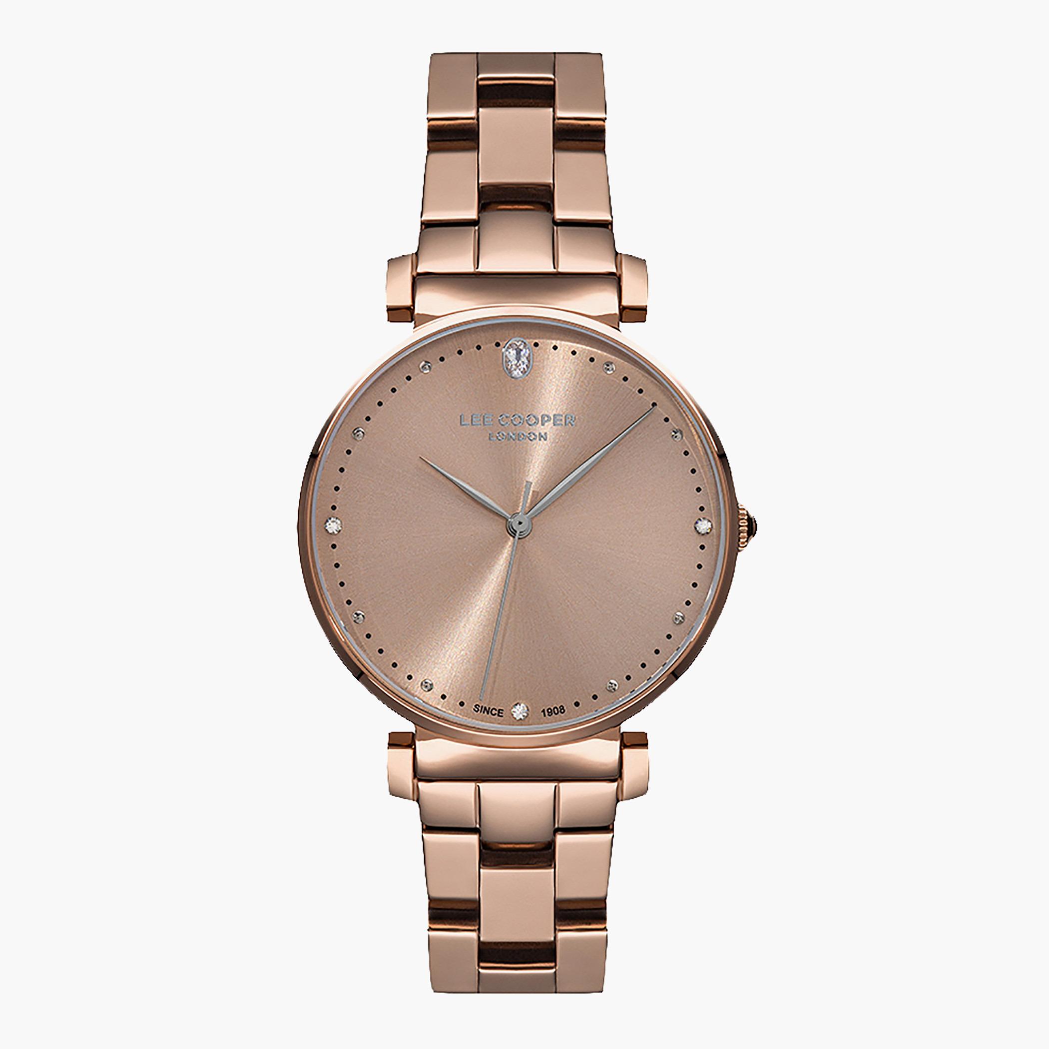 ساعة لي كوبر انالوج بعقارب بسوار معدني بلون ذهبي وردي - LC07028.410-women-watchesandjewellery-watches-image-1
