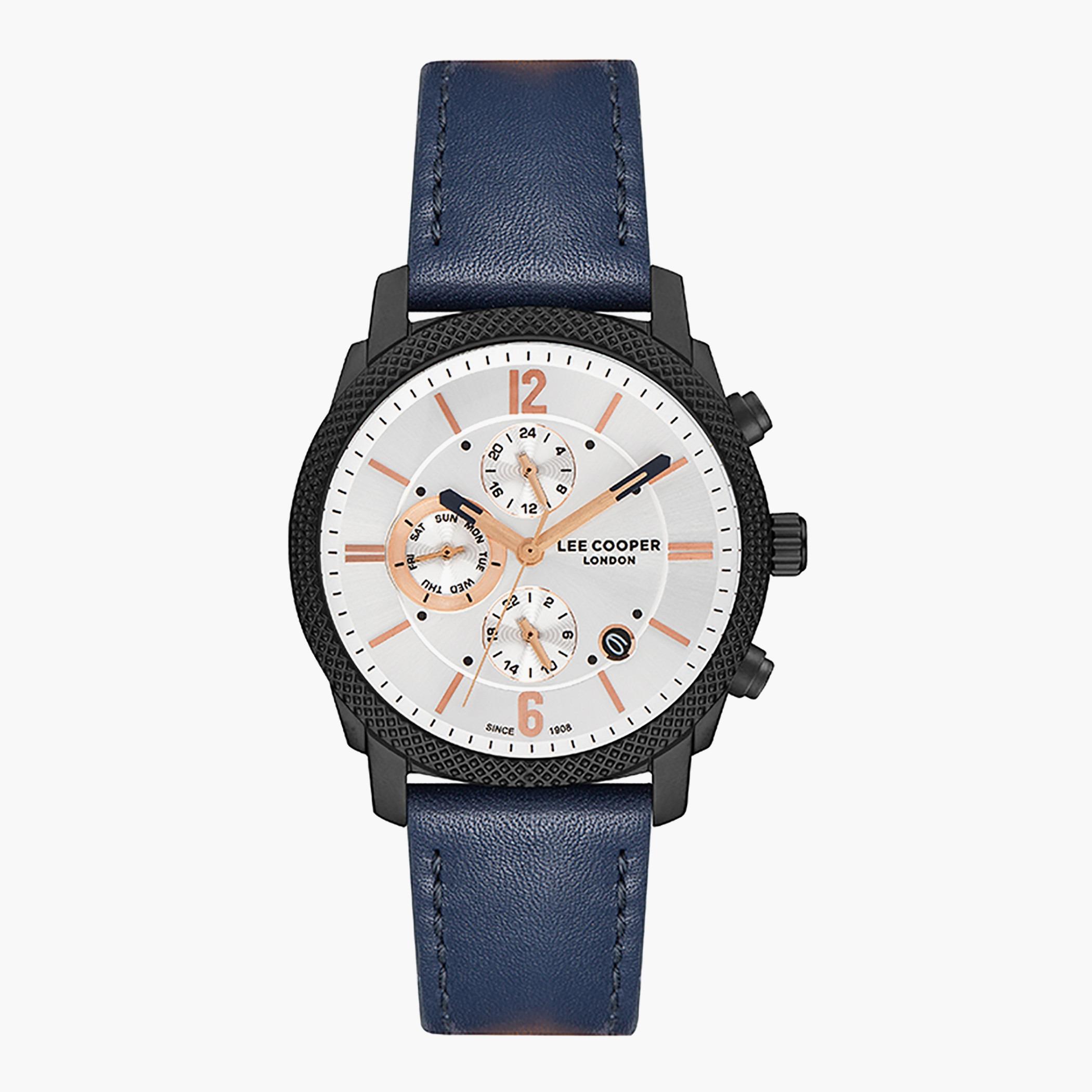 Lee Cooper Blue Chronograph Leather Strap Watch - LC07077.639-men-watchesandjewellery-watches-image-1