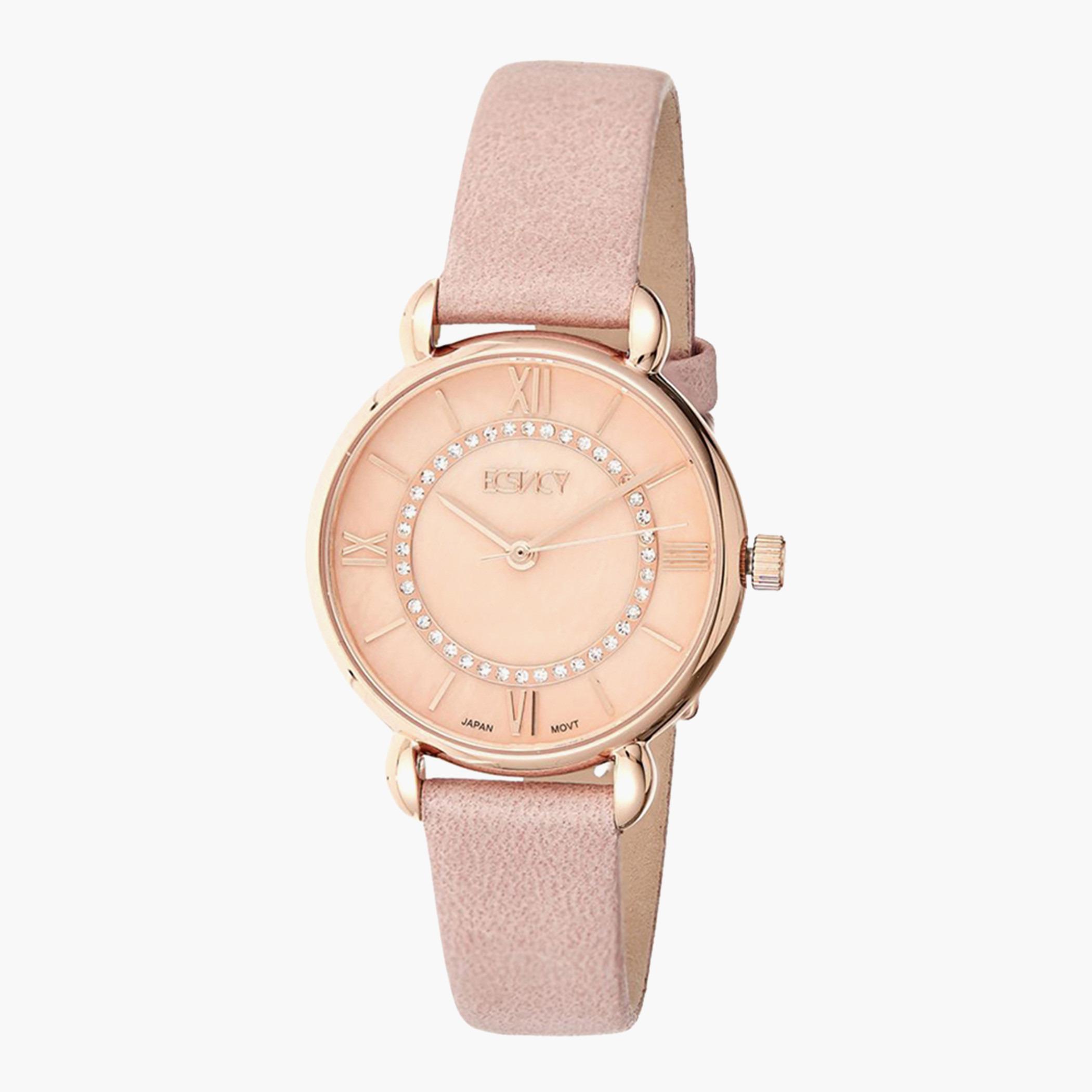 E8505-RLPK- راقب حزام جلد تناظرية ذهبي وردي للنساء اكستازي-women-watchesandjewellery-watches-image-1