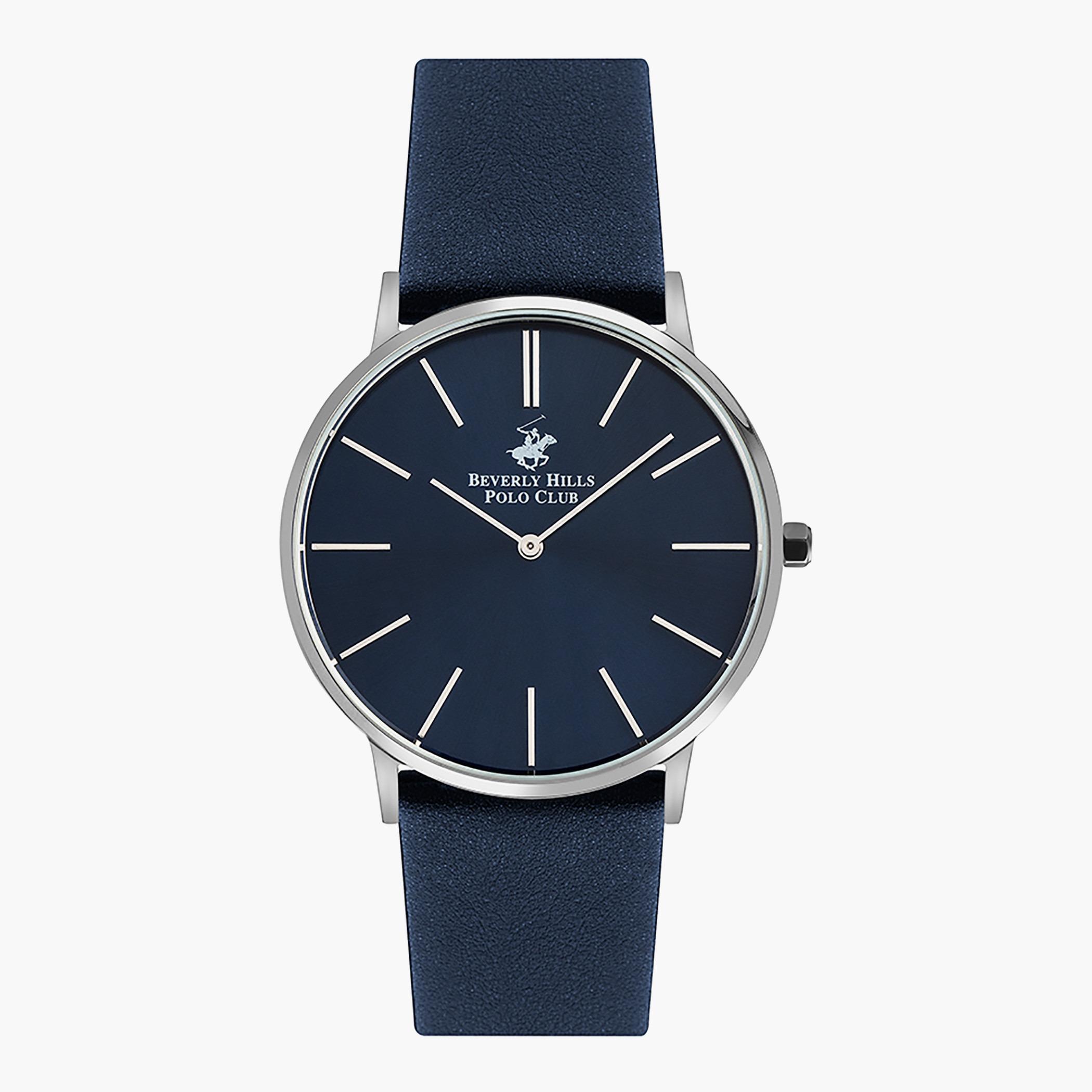 BP3119X.399- راقب حزام جلد تناظرية أزرق ملك الرجال بيفرلي هيلز بولو كلوب-men-watchesandjewellery-watches-image-1