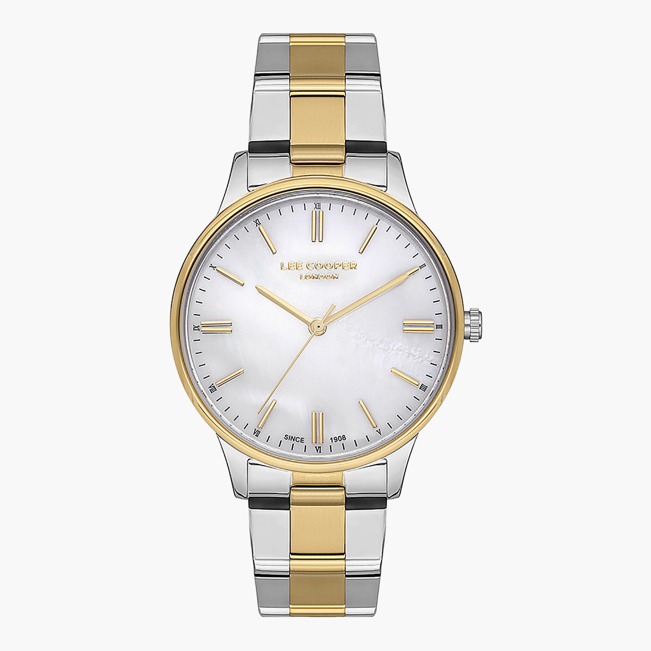 LC07126.220- راقب حزام معدن تناظرية الفضة والذهب للنساء لي كوبر-women-watchesandjewellery-watches-image-1