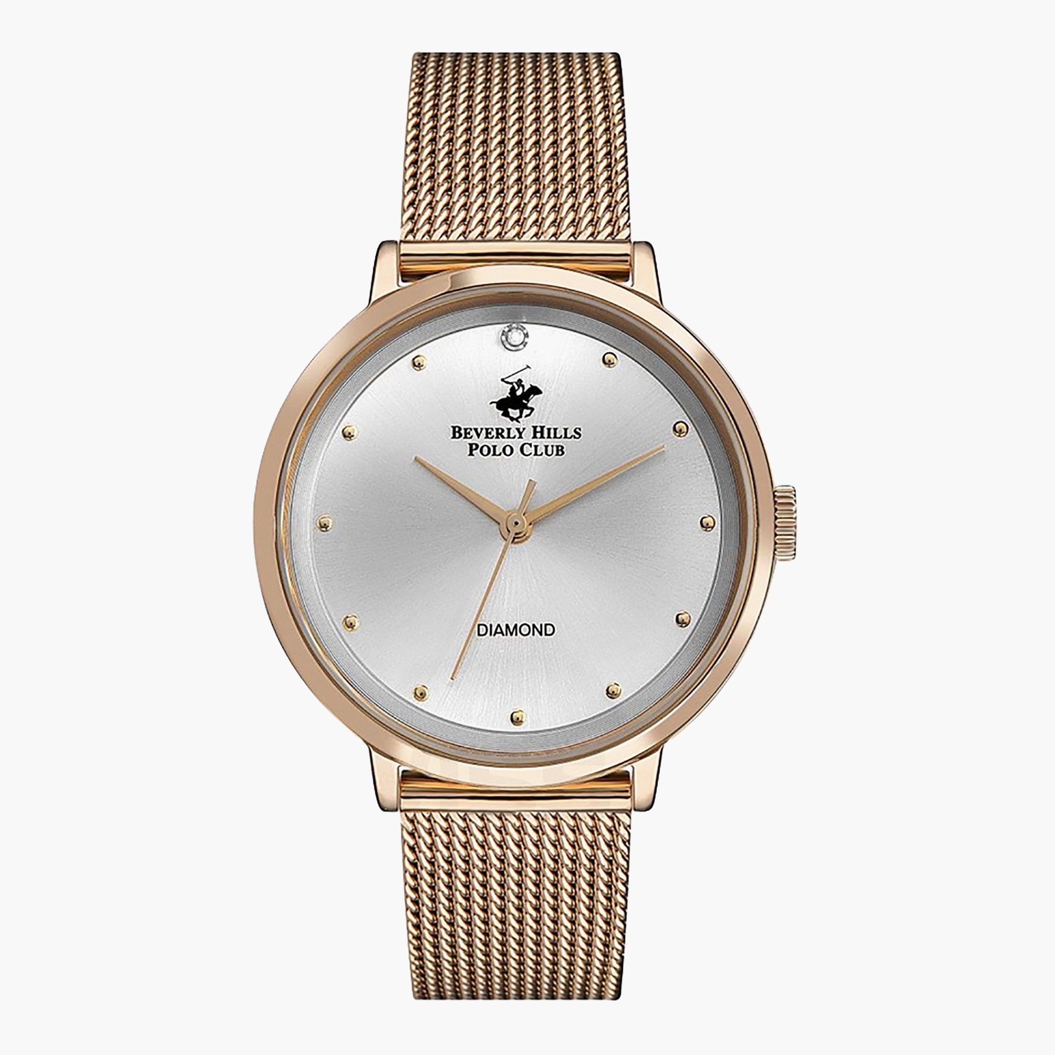 BP3173C.430- راقب حزام شبكة تناظرية ذهبي وردي للنساء بيفرلي هيلز بولو كلوب-women-watchesandjewellery-watches-image-1