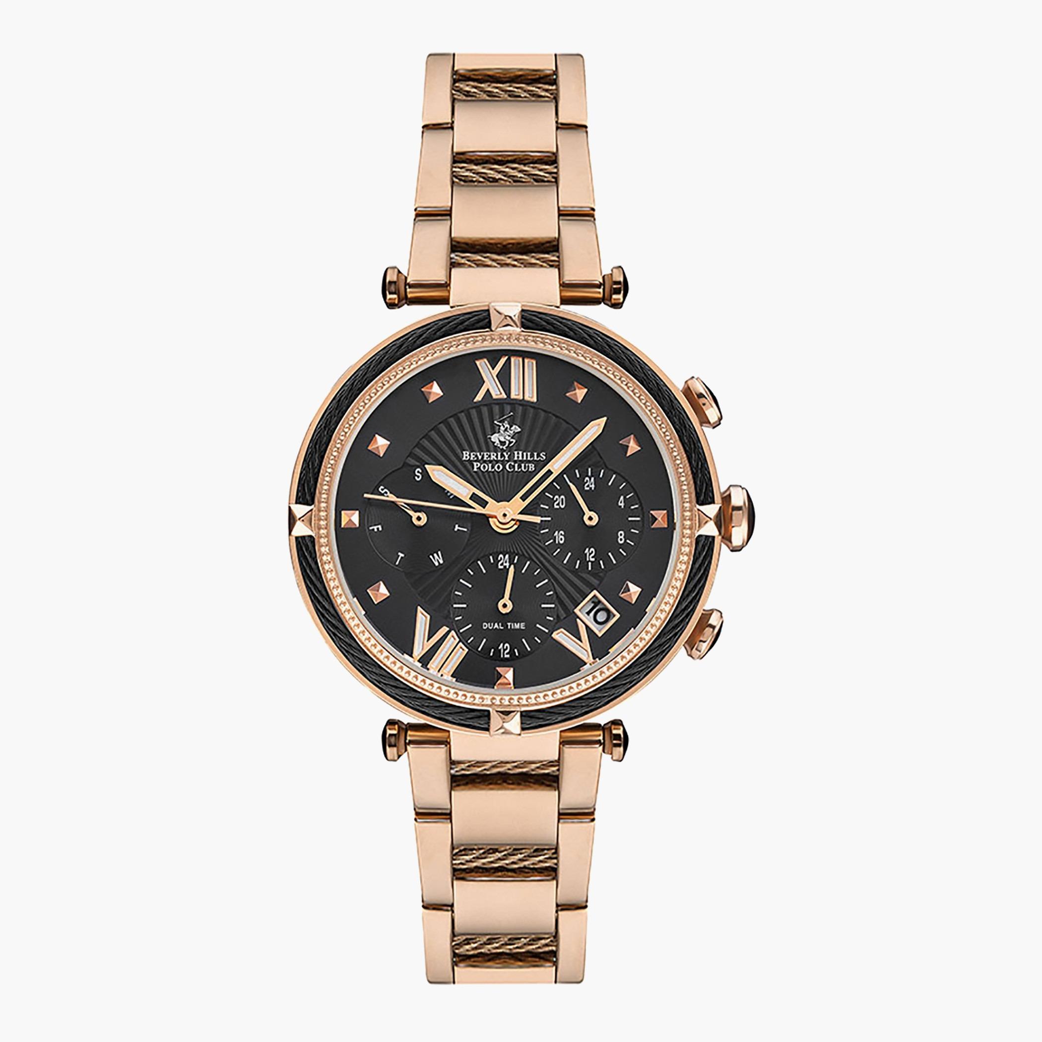 BP3175X.850- راقب حزام معدن كرونوغراف ذهبي وردي للنساء بيفرلي هيلز بولو كلوب-women-watchesandjewellery-watches-image-1