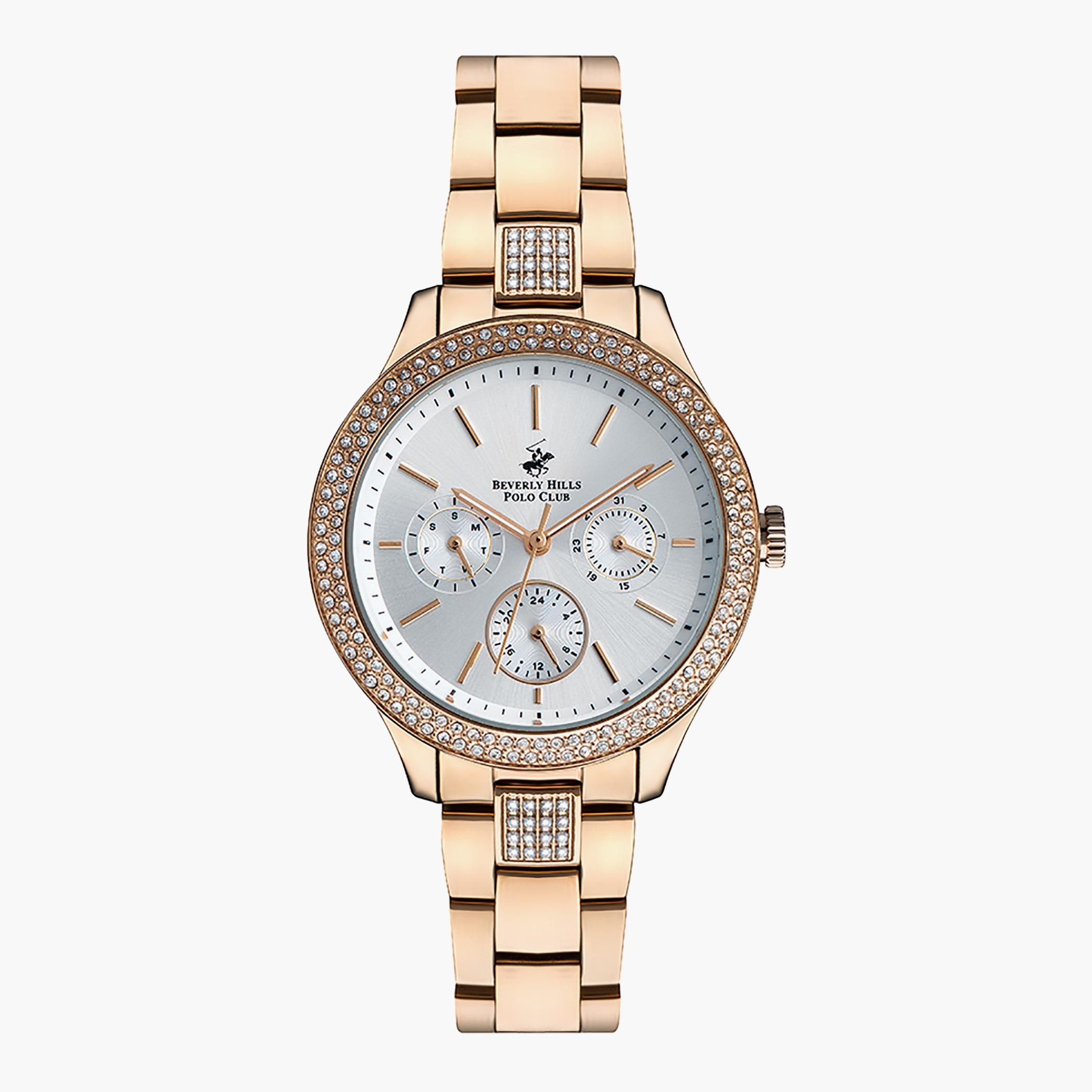 BP3189C.430- راقب حزام معدن تناظرية ذهبي وردي للنساء بيفرلي هيلز بولو كلوب-women-watchesandjewellery-watches-image-1