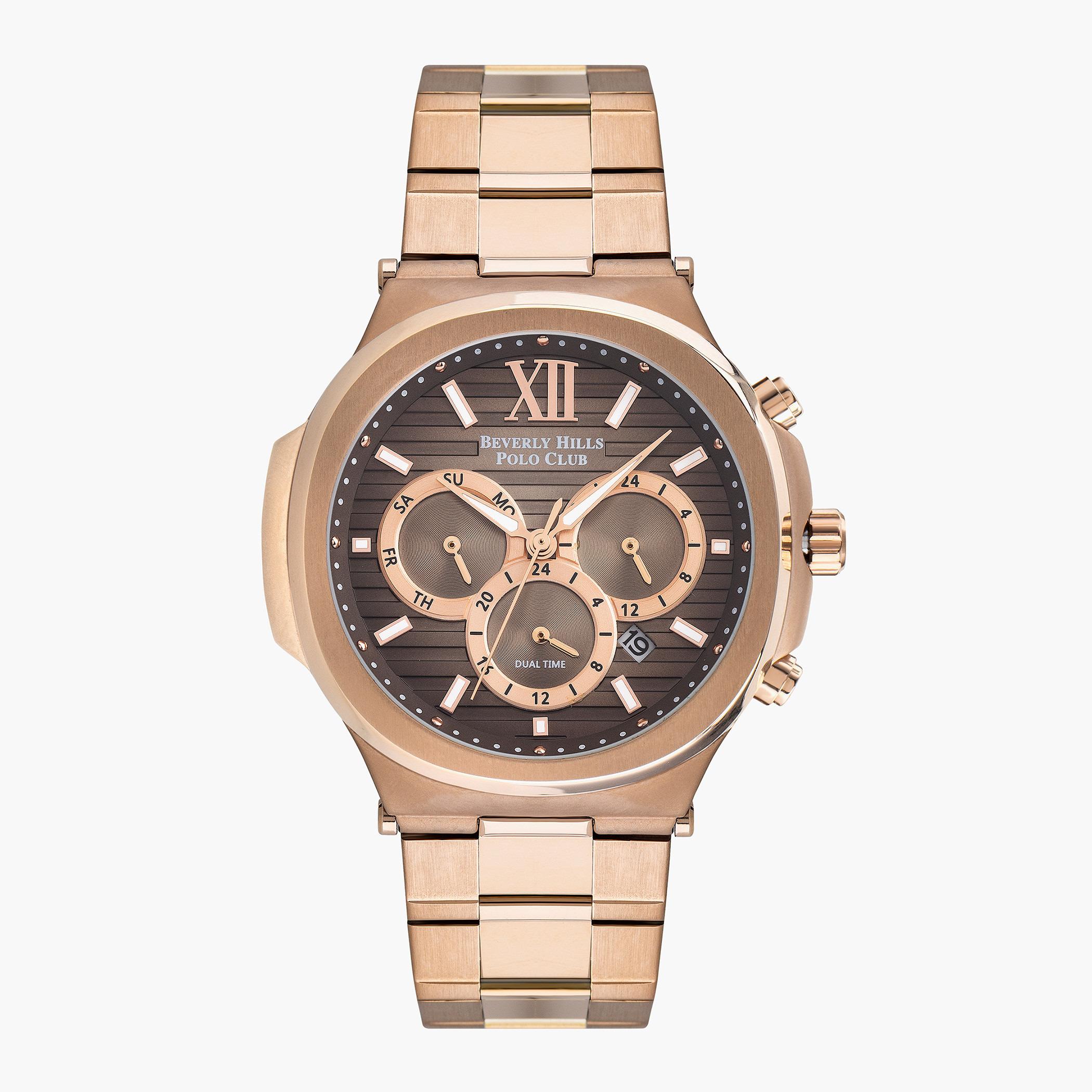 ساعة بيفرلي هيلز بولو كلوب للرجال بسوار جلدي ذهبي وردي مع كرونوغراف - BP3216X.470-men-watchesandjewellery-watches-image-1