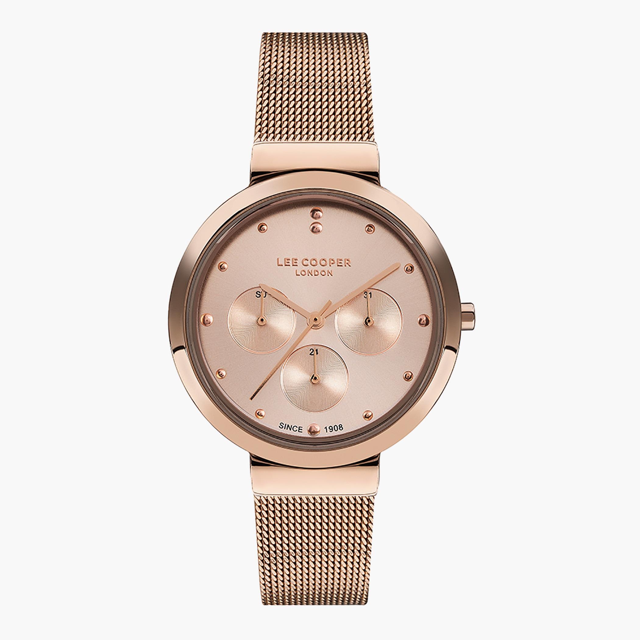 LC07266.410- راقب حزام شبكة تناظرية ذهبي وردي للنساء لي كوبر-women-watchesandjewellery-watches-image-1