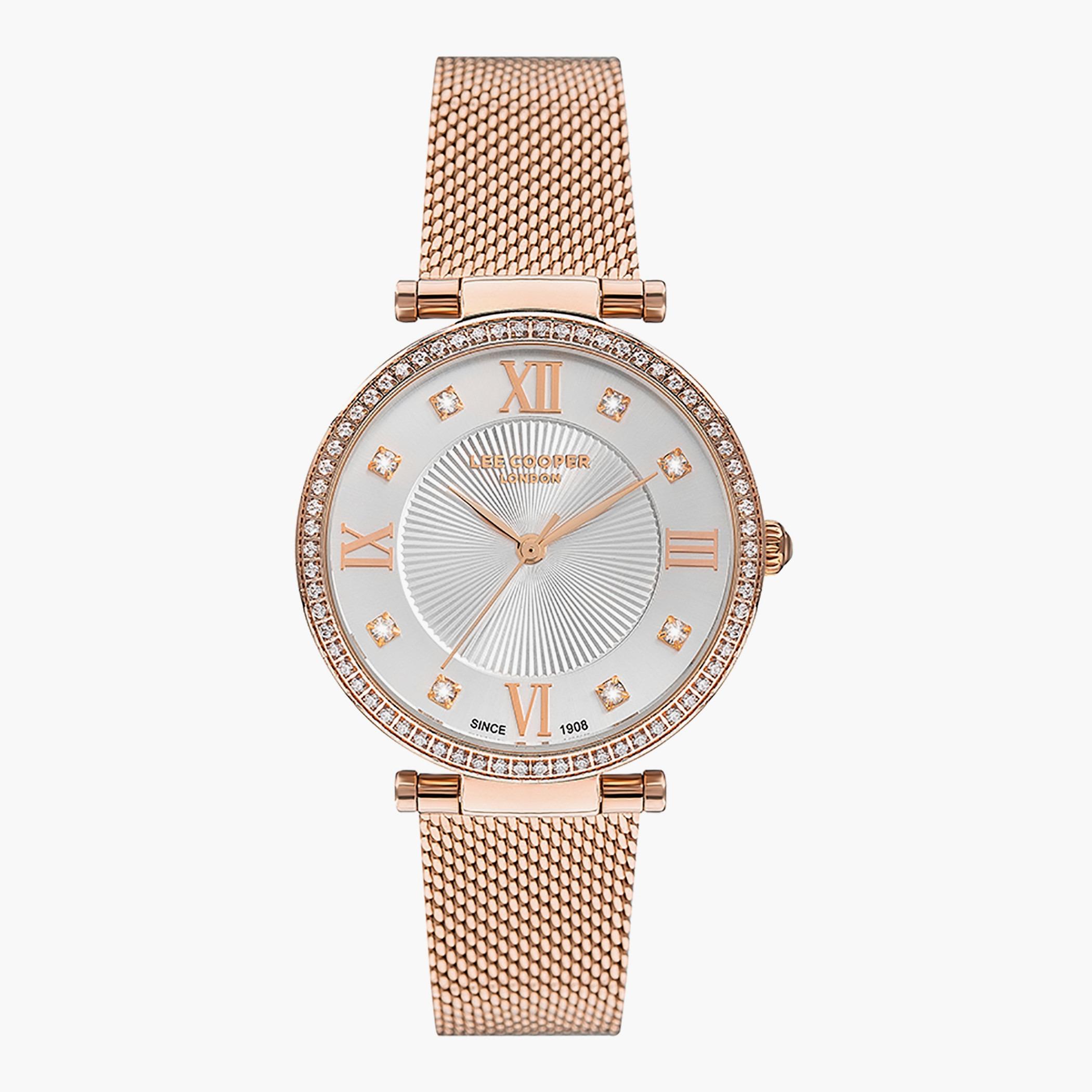 LC07309.430- راقب حزام شبكة تناظرية ذهبي وردي للنساء لي كوبر-women-watchesandjewellery-watches-image-1