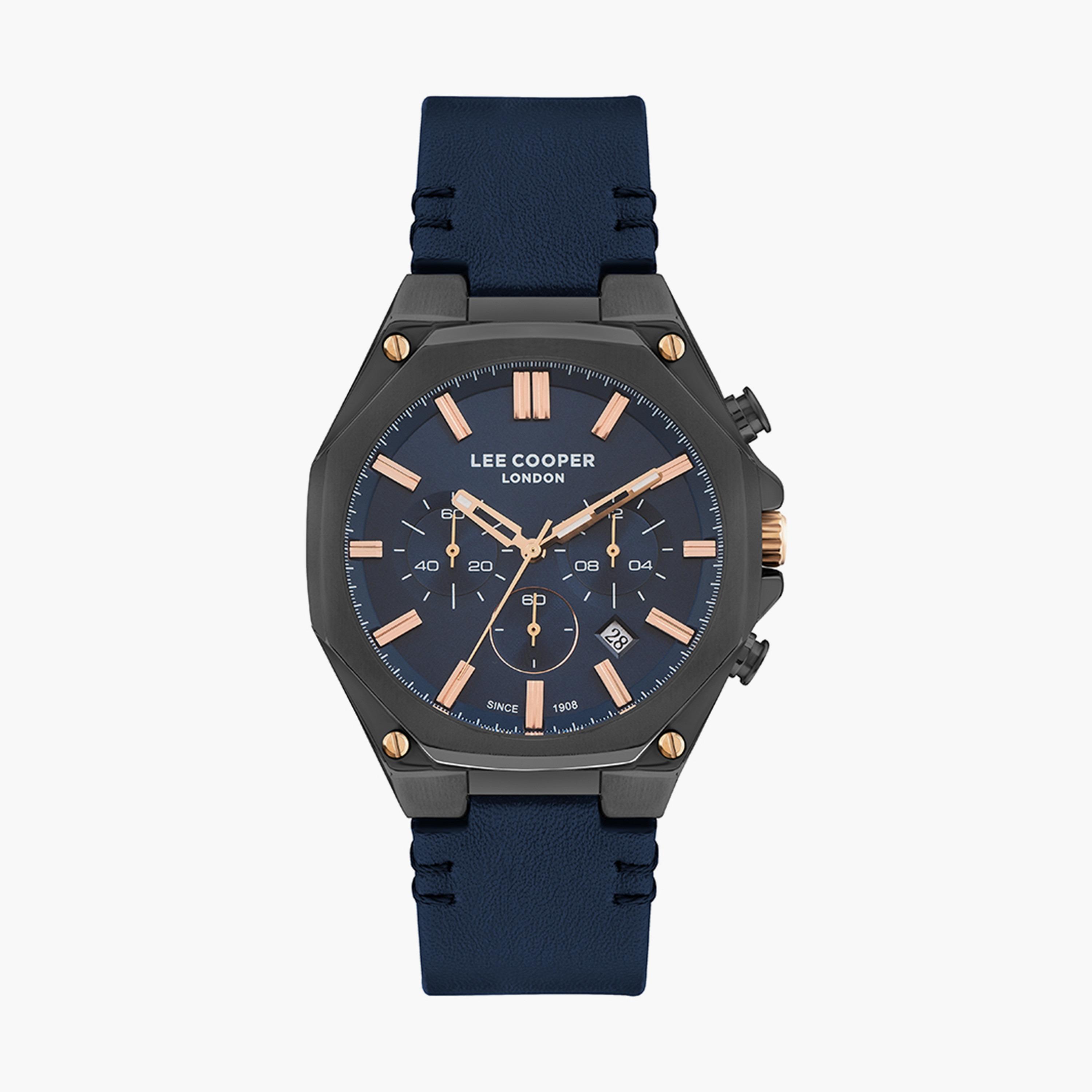 ساعة كرونوغراف بسوار جلدي بلون أزرق للرجال من لي كوبر | LC07318.099-men-watchesandjewellery-watches-image-1