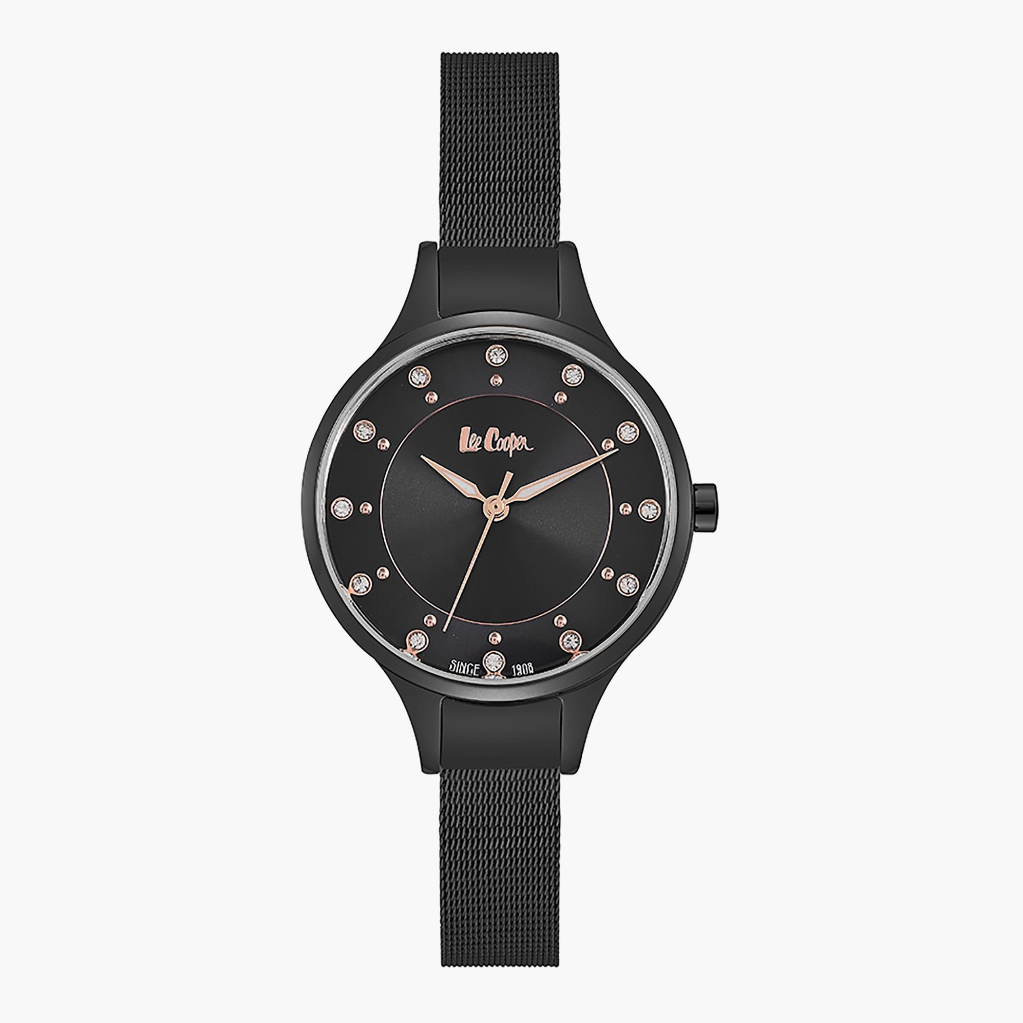 LC06620.650- راقب حزام شبكة تناظرية أسود للنساء لي كوبر-women-watchesandjewellery-watches-image-1