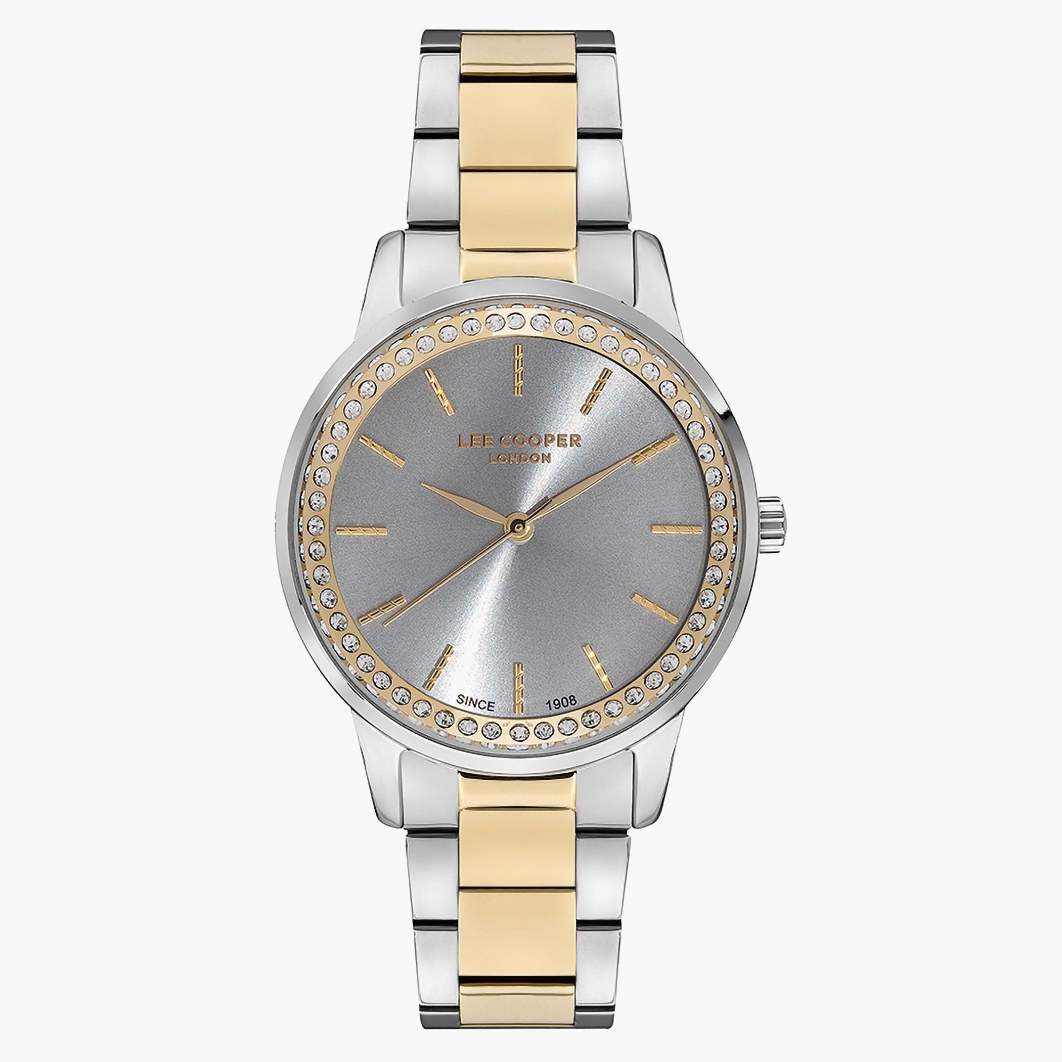 لي كوبرساعة تناظرية بعقارب وسوار معدني رمادي للنساء-LC07229.230-women-watchesandjewellery-watches-image-1