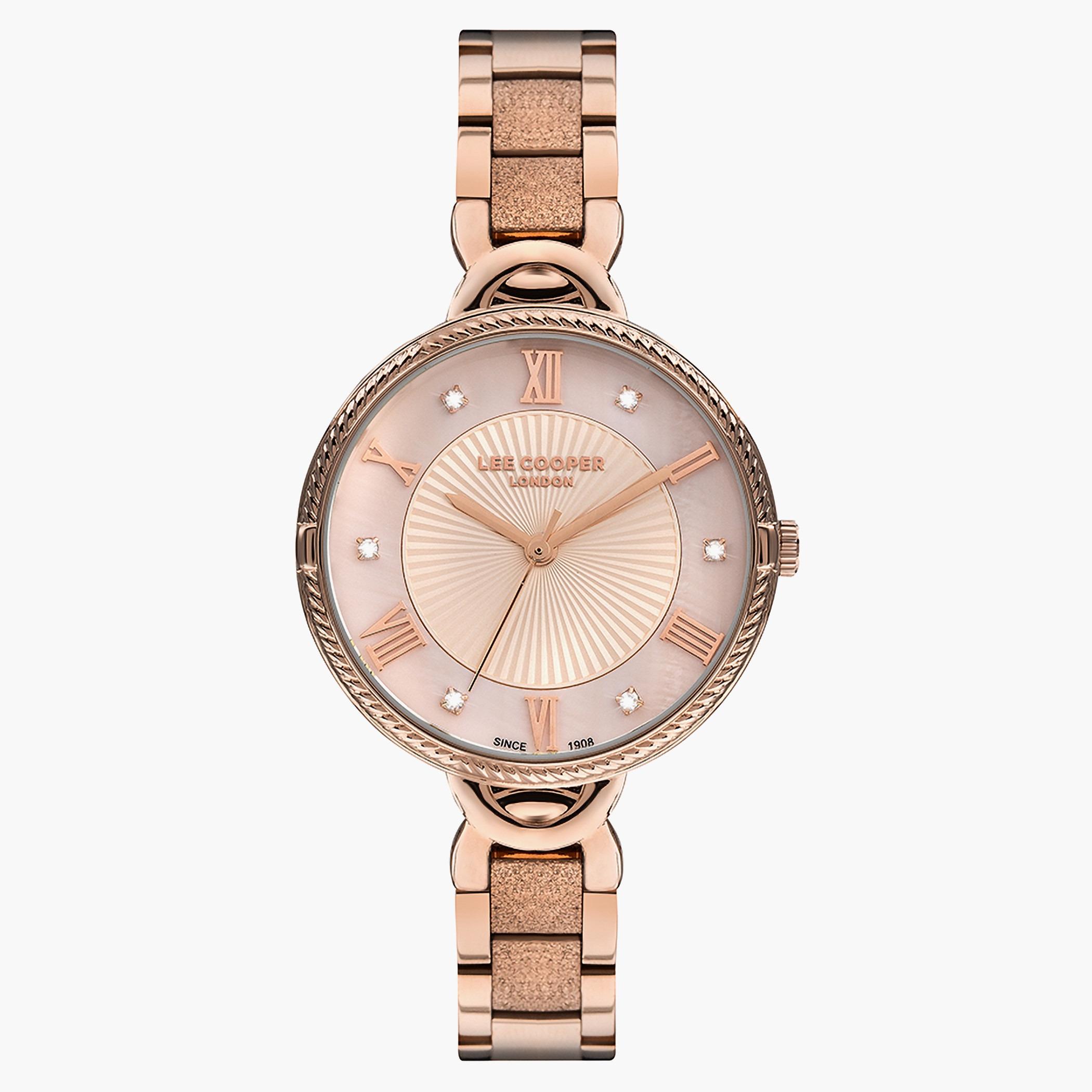 لي كوبر ساعة تناظرية للنساء بحزام ذهبي وردي معدني - LC07240.410-women-watchesandjewellery-watches-image-1