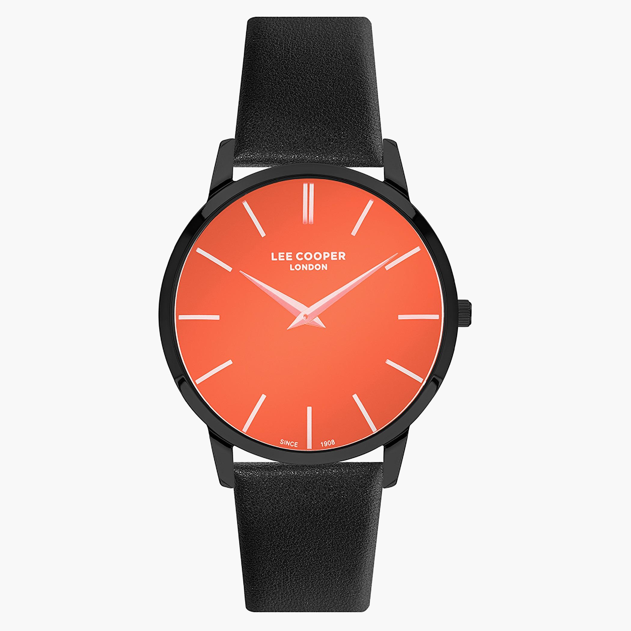 لي كوبرساعة تناظرية للرجال من الجلد بسوار برتقالي - LC07251.651-men-watchesandjewellery-watches-image-1