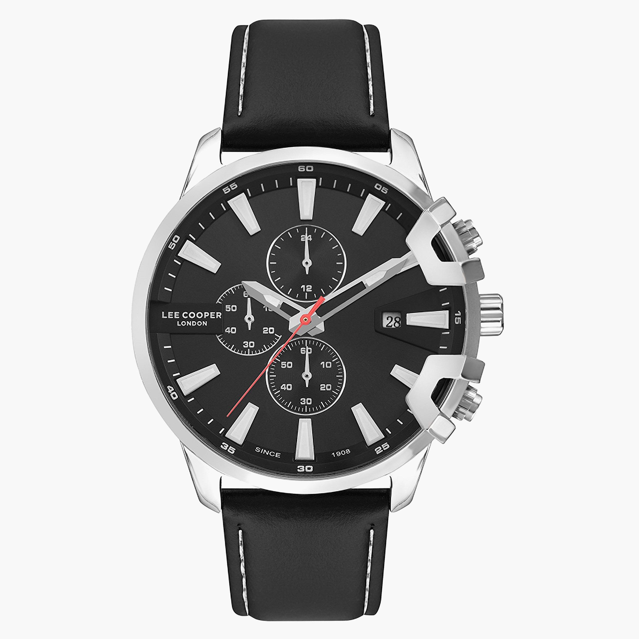 لي كوبرساعة كرونوغراف للرجال من الجلد بسوار اسود - LC07321.351-men-watchesandjewellery-watches-image-1