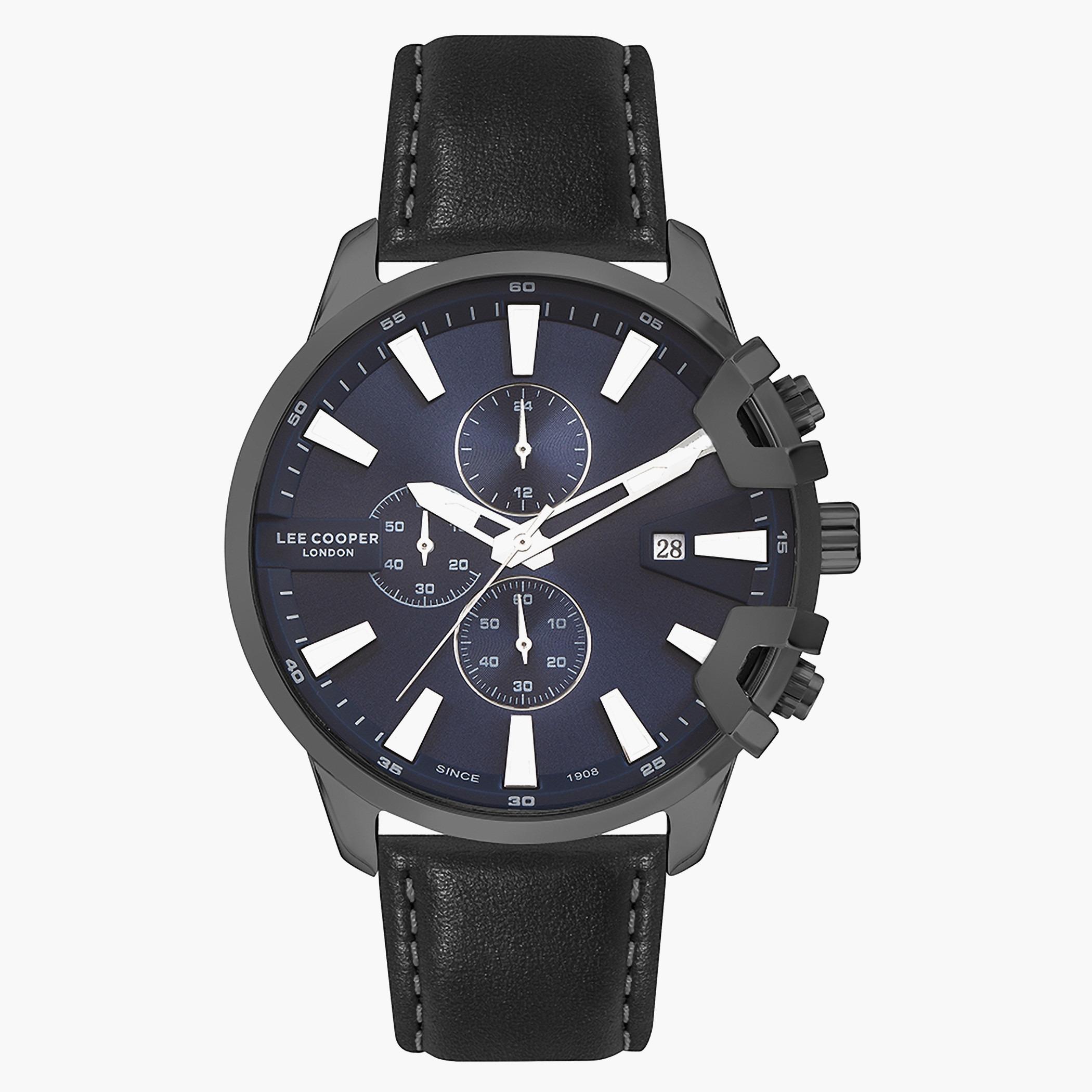 لي كوبرساعة كرونوغراف للرجال من الجلد بسوار غامق ازرق - LC07321.091-men-watchesandjewellery-watches-image-1