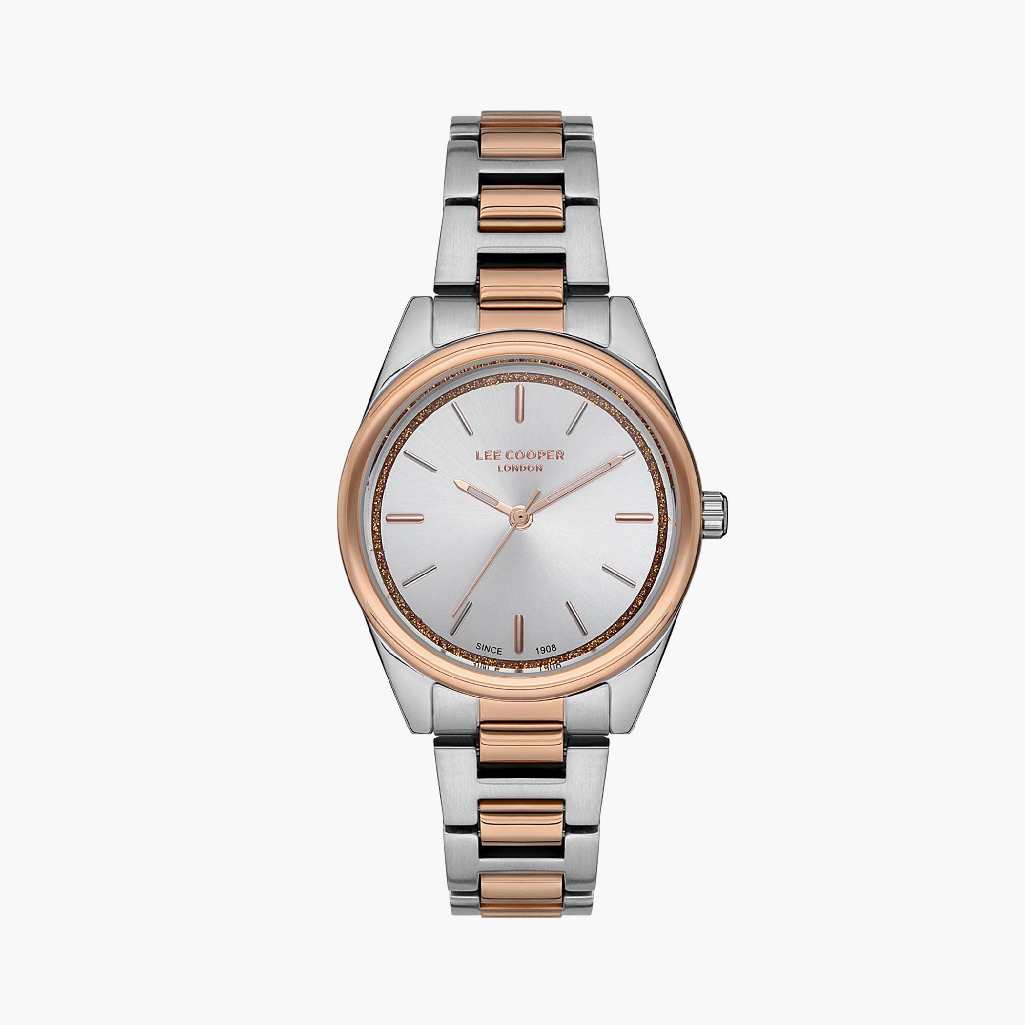 ساعة لي كوبر التناظرية للرجال بسوار معدني فضي وذهبي وردي - LC07157.530 -men-watchesandjewellery-watches-image-1