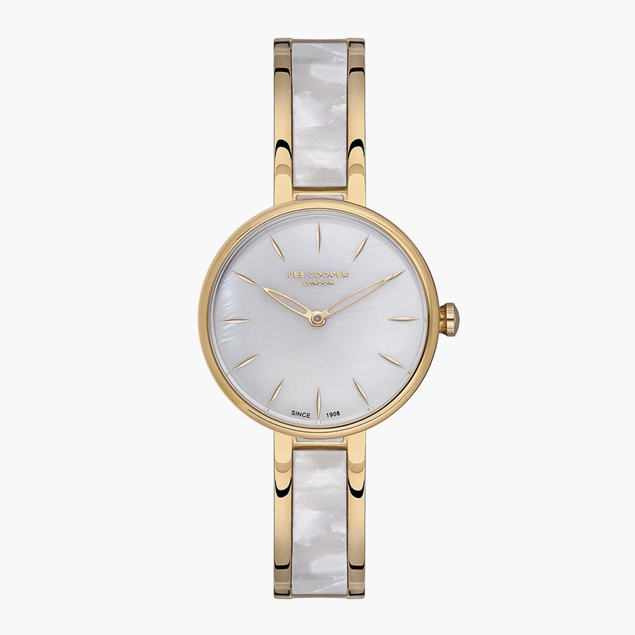 ساعة لي كوبر التناظرية للنساء بسوار ابيض وذهبي بعقارب - LC07187.120 -women-watchesandjewellery-watches-image-1