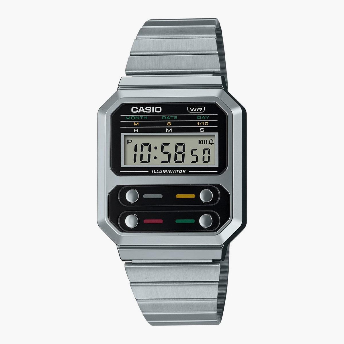 ساعة كاسيو شاشة رقمية بسوار فضي من الستانلس ستيل للجنسين A100WE-1ADF-men-watchesandjewellery-watches-image-1