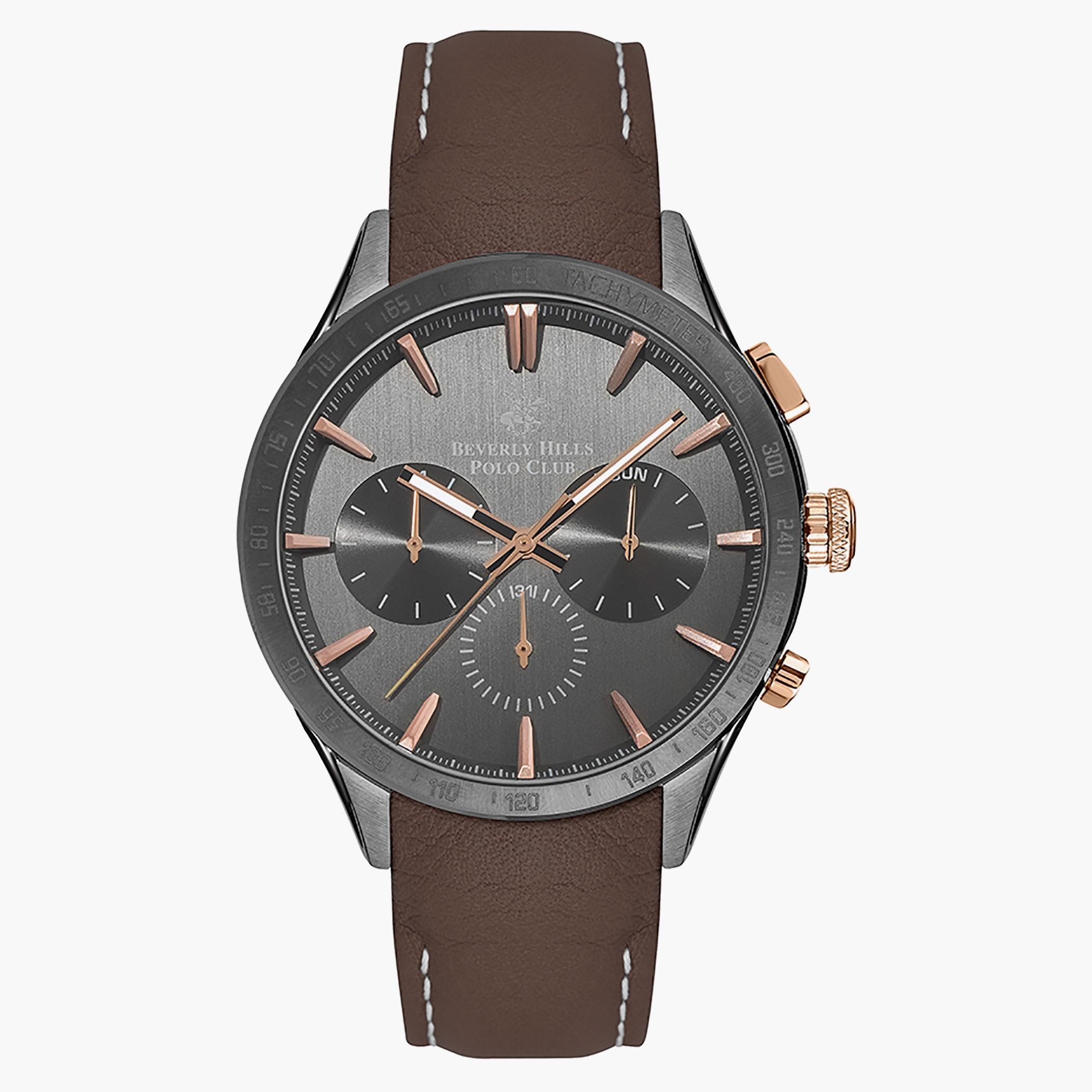 ساعة بيفرلي هيلز بولو كلوب من كرونوغراف للرجال بسوار جلدي بني غامق - BP3251X.062-men-watchesandjewellery-watches-image-1