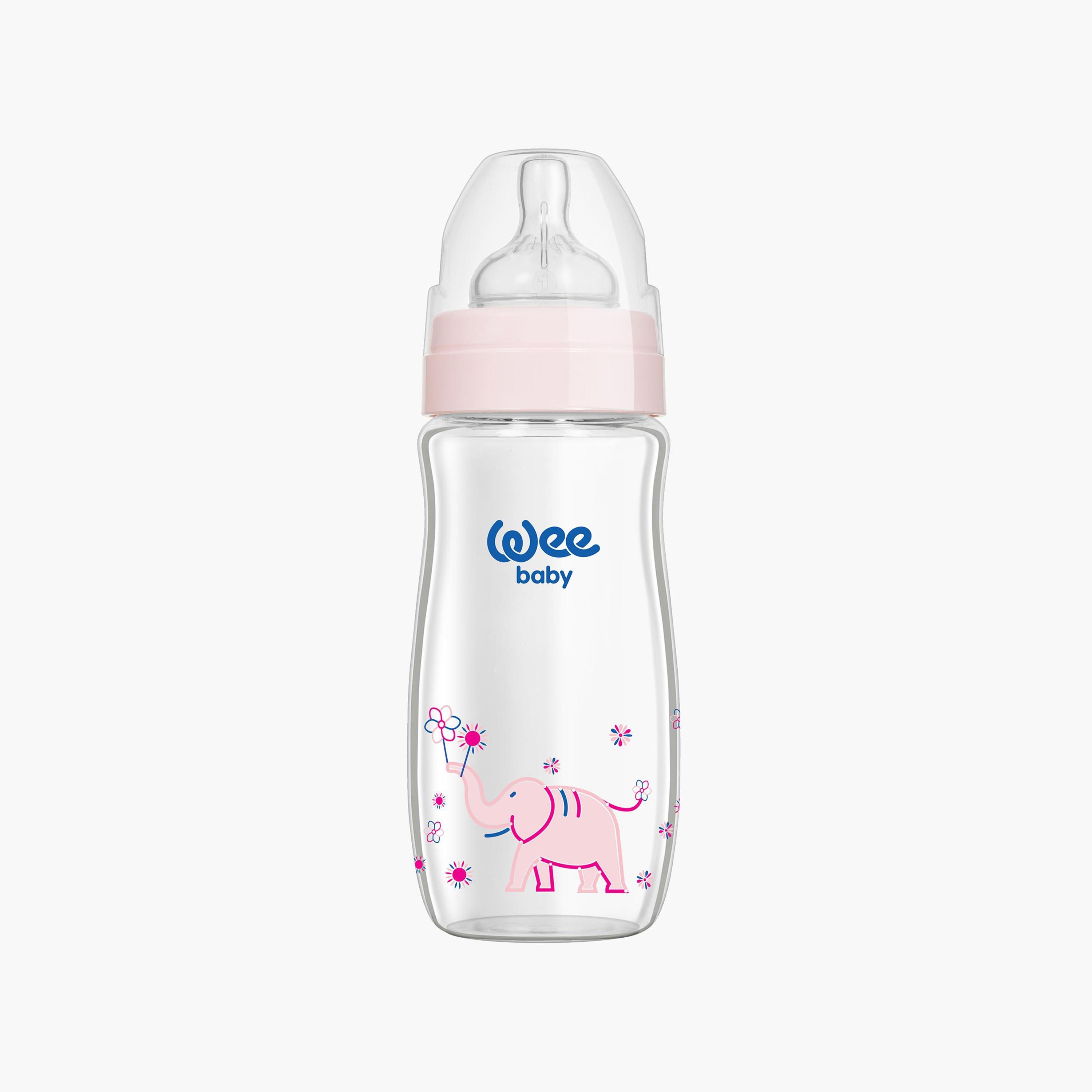 Wee Baby Assorted Heat Resistant Wide Neck Glass Feeding Bottle - 280 ml-baby-feeding-feedingbottles-bottlesandteats-image-1