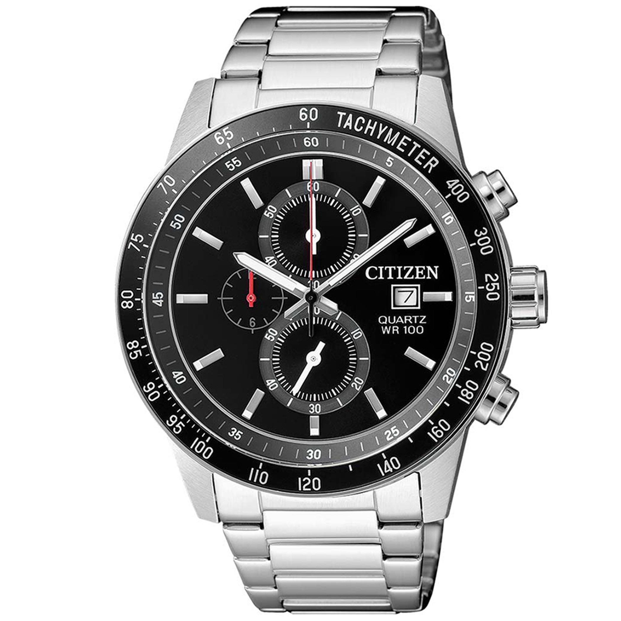  AN3600-59E-ساعة كرونوغراف من سيتيزن كوارتز للرجال بمينا اسود مع سوار فضي -men-watchesandjewellery-watches-image-1