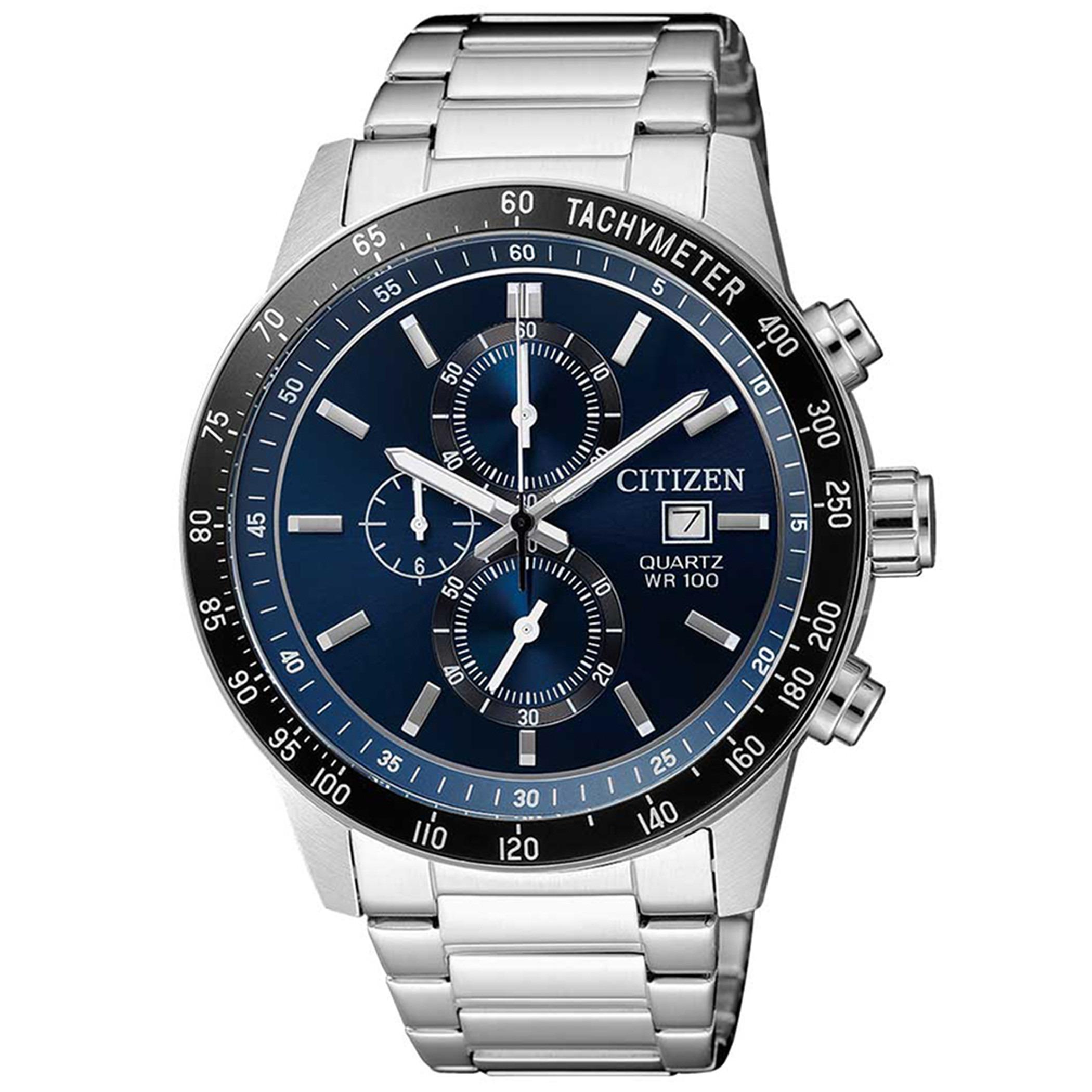  AN3600-59L-ساعة كرونوغراف من سيتيزن كوارتز للرجال بمينا ازرق مع سوار فضي -men-watchesandjewellery-watches-image-1