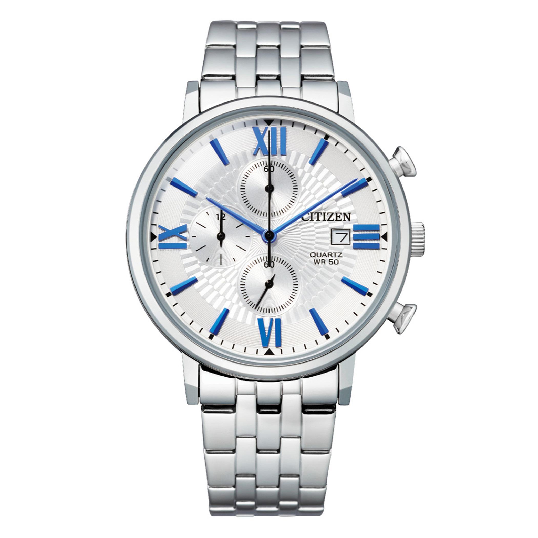  AN3610-71A-ساعة كرونوغراف من سيتيزن كوارتز للرجال بمينا فضي مع سوار فضي -men-watchesandjewellery-watches-image-1