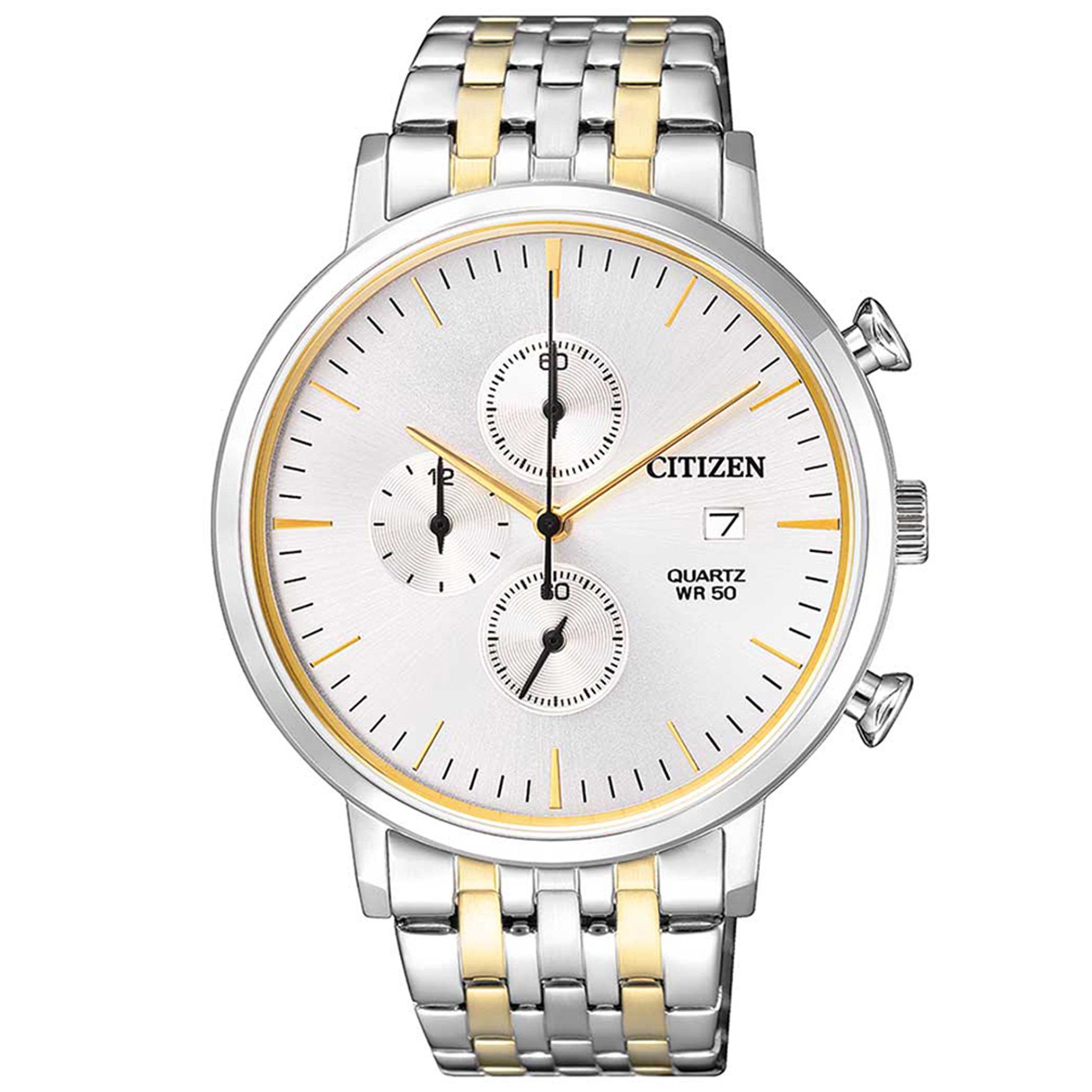  AN3614-54A-ساعة كرونوغراف من سيتيزن كوارتز للرجال بمينا فضي مع سوار فضي وذهبي -men-watchesandjewellery-watches-image-1