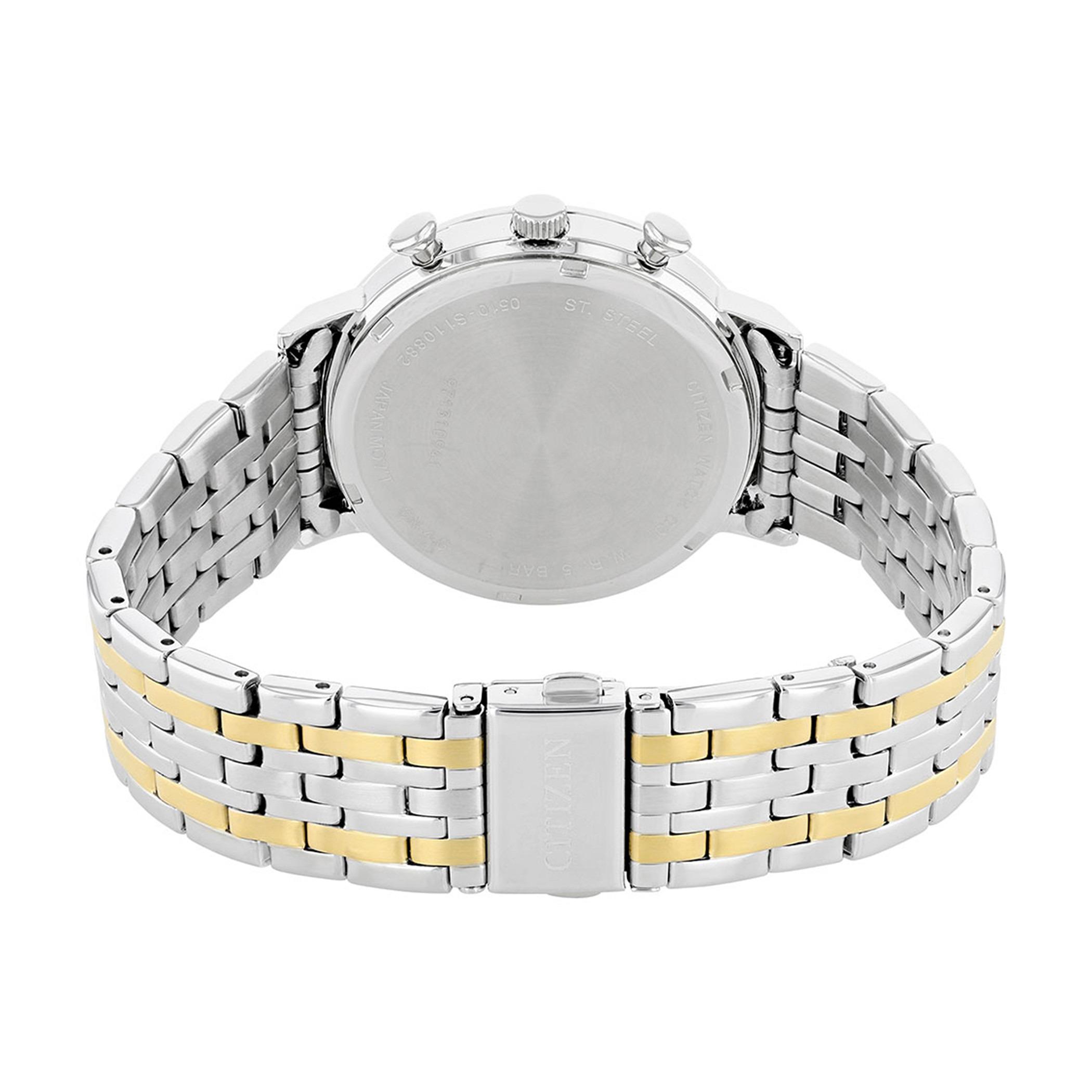  AN3614-54E-ساعة كرونوغراف من سيتيزن كوارتز للرجال بمينا اسود مع سوار فضي وذهبي -men-watchesandjewellery-watches-image-3