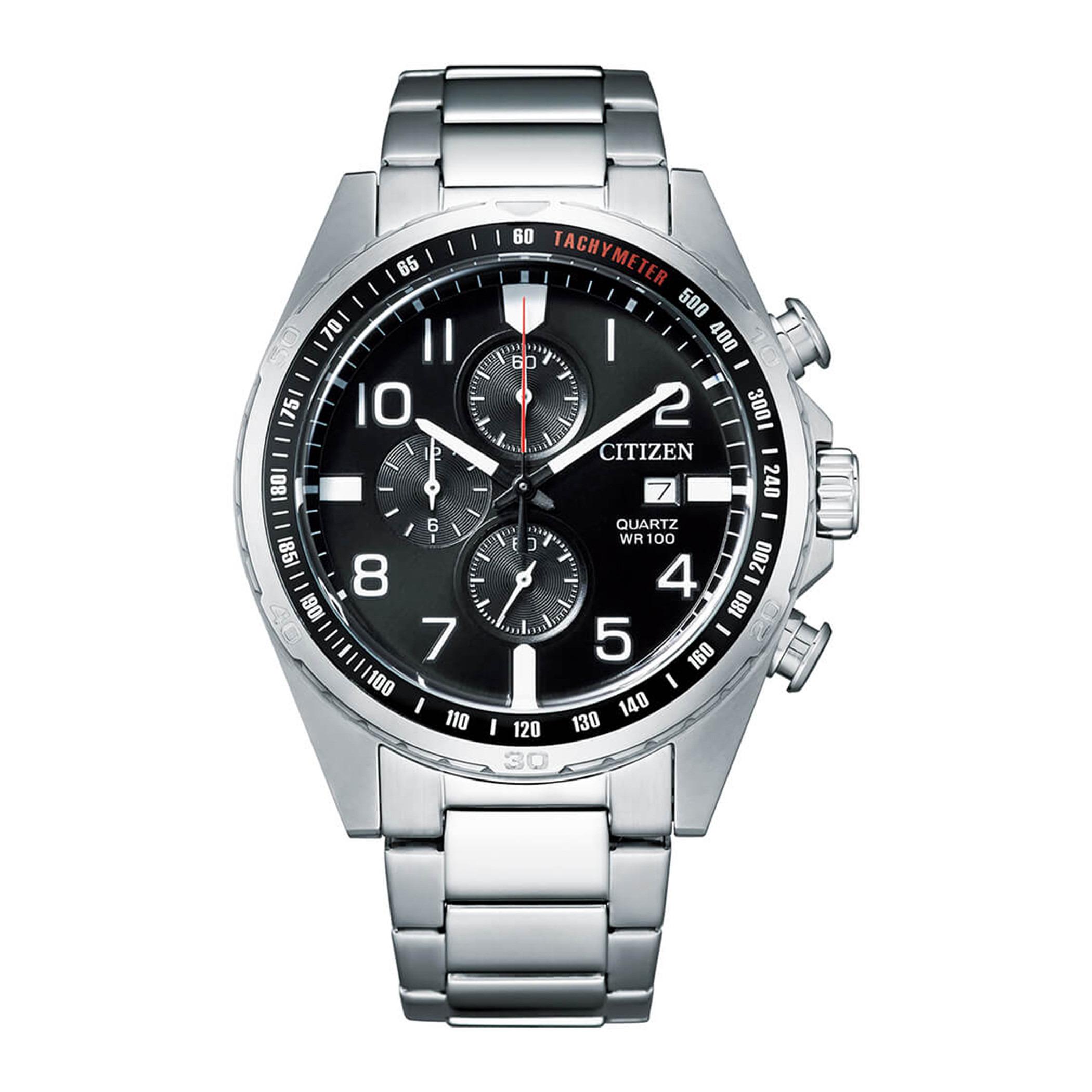  AN3650-51E-ساعة كرونوغراف من سيتيزن كوارتز للرجال بمينا اسود مع سوار فضي -men-watchesandjewellery-watches-image-1