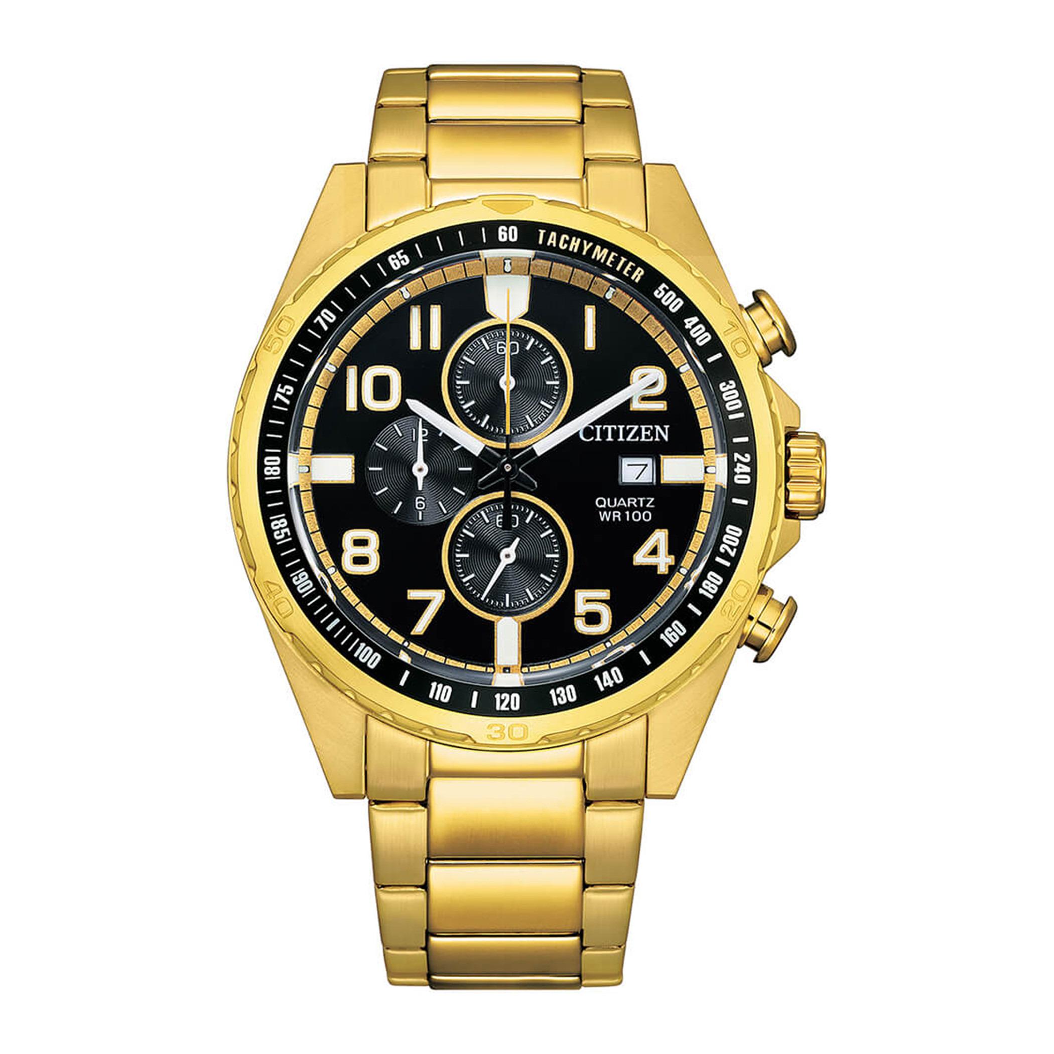  AN3652-55E-ساعة كرونوغراف من سيتيزن كوارتز للرجال بمينا اسود مع سوار ذهبي -men-watchesandjewellery-watches-image-1