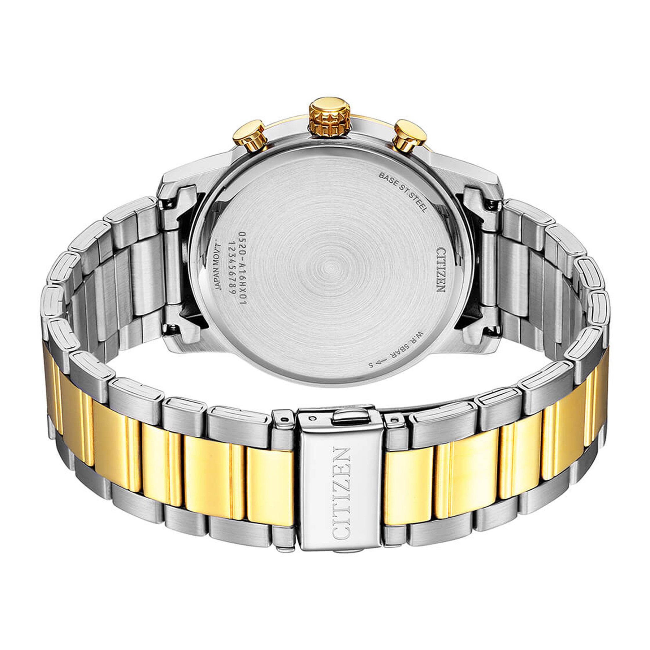  AN8059-56L-ساعة كرونوغراف من سيتيزن كوارتز للرجال بمينا ازرق مع سوار فضي وذهبي -men-watchesandjewellery-watches-image-3