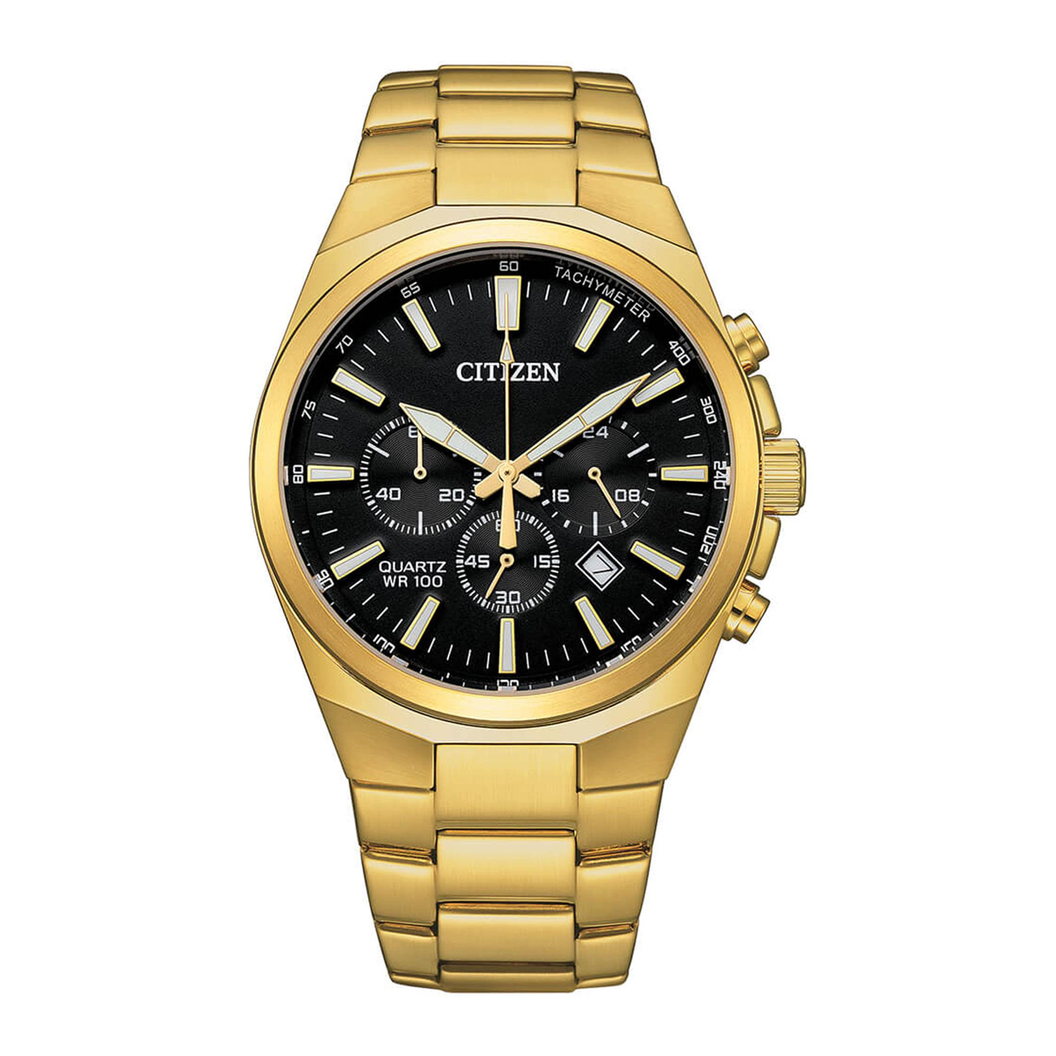  AN8173-51E-ساعة كرونوغراف من سيتيزن كوارتز للرجال بمينا اسود مع سوار ذهبي -men-watchesandjewellery-watches-image-1