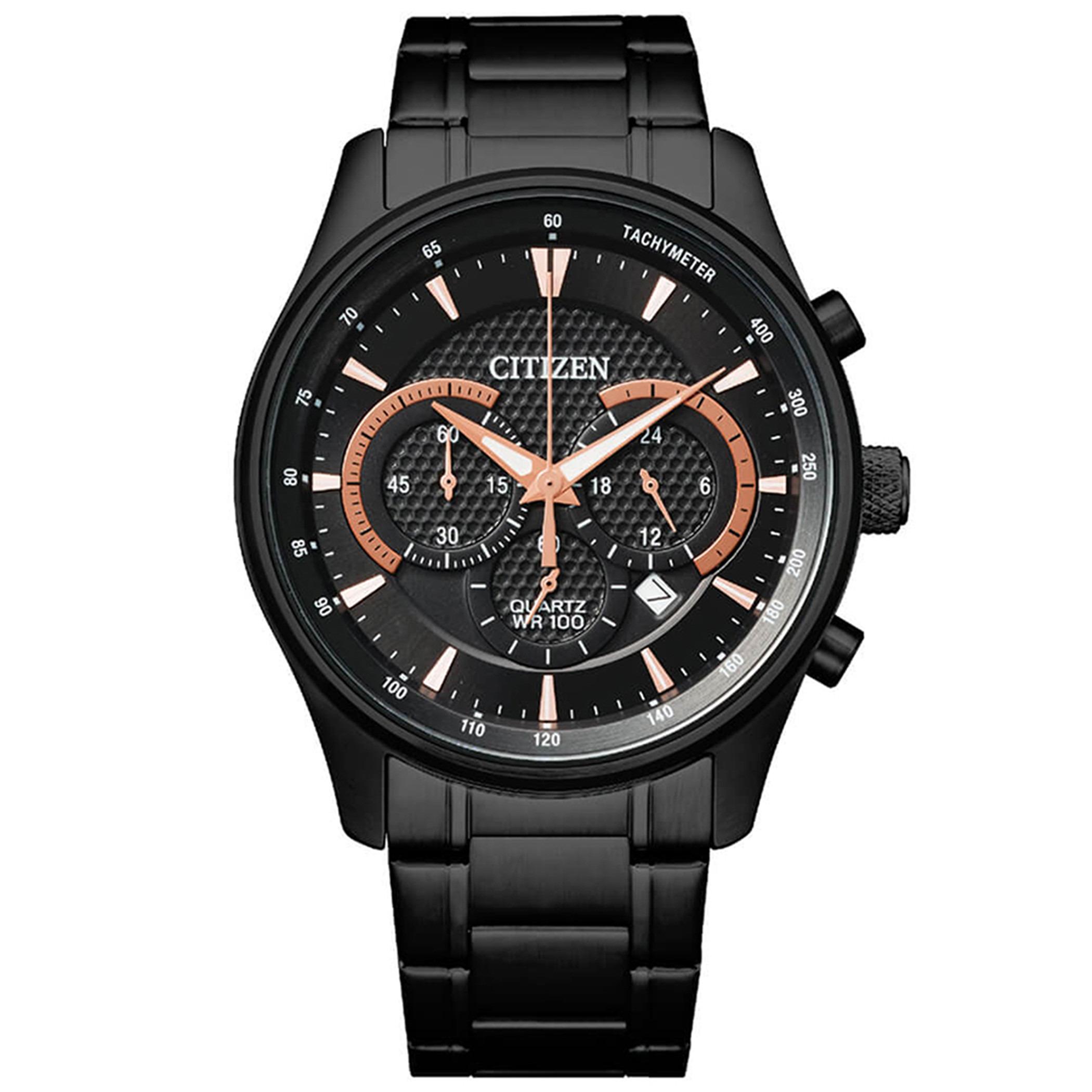  AN8195-58E-ساعة كرونوغراف من سيتيزن كوارتز للرجال بمينا اسود مع سوار اسود -men-watchesandjewellery-watches-image-1
