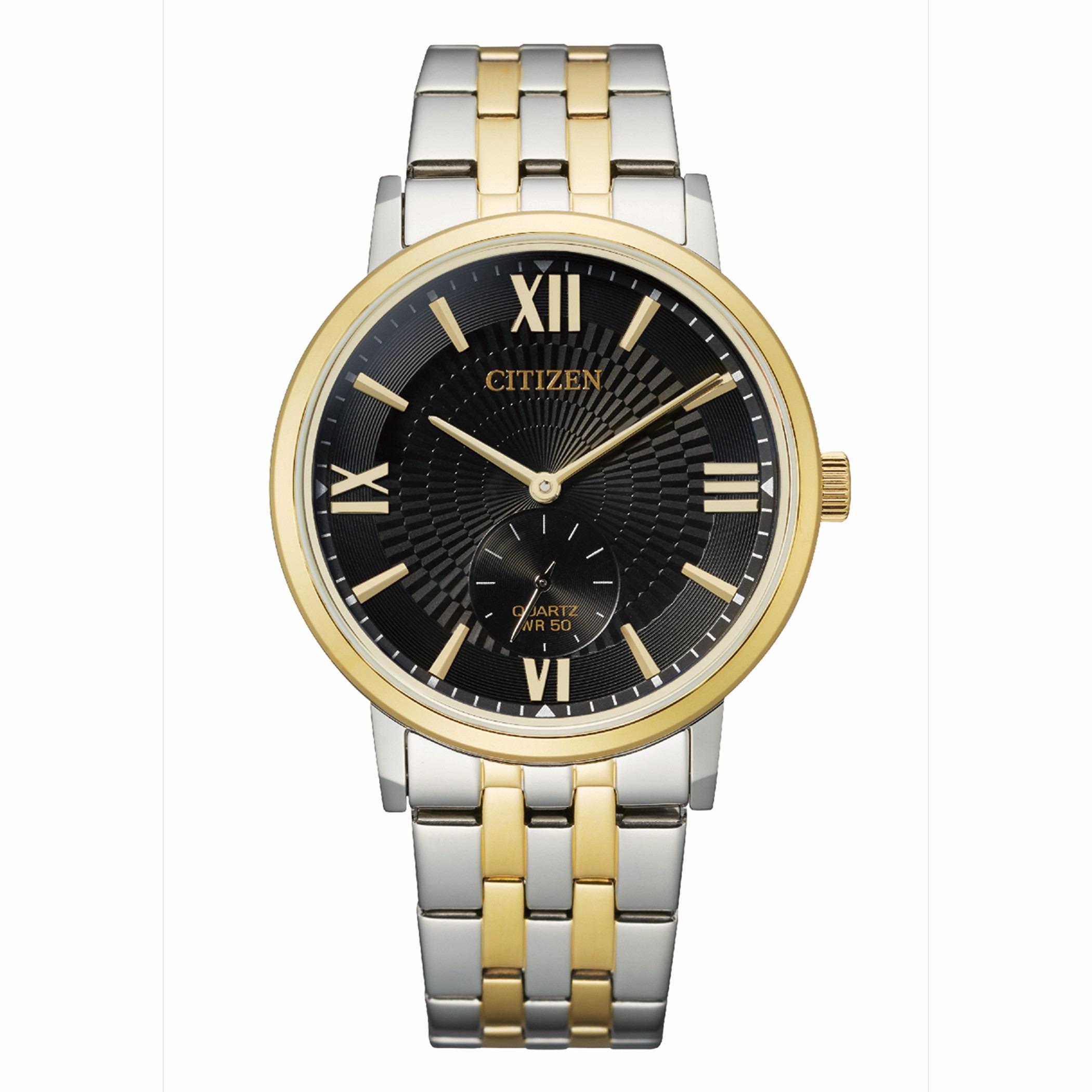  BE9176-76E-ساعة انالوج من سيتيزن كوارتز للرجال بمينا اسود مع سوار فضي وذهبي -men-watchesandjewellery-watches-image-1