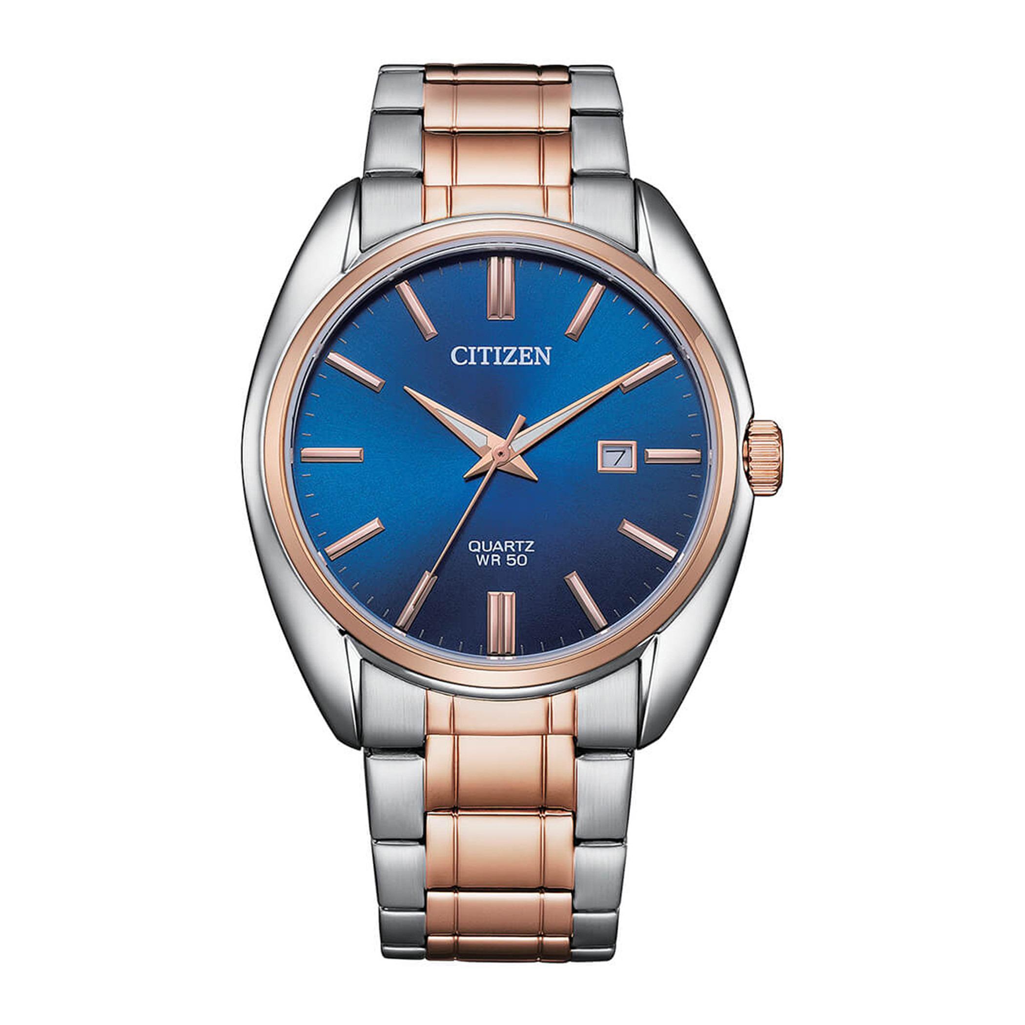 Citizen Quartz Men Blue Dial Analog Watch with Silver & Rose Gold Strap - BI5104-57L-men-watchesandjewellery-watches-image-1