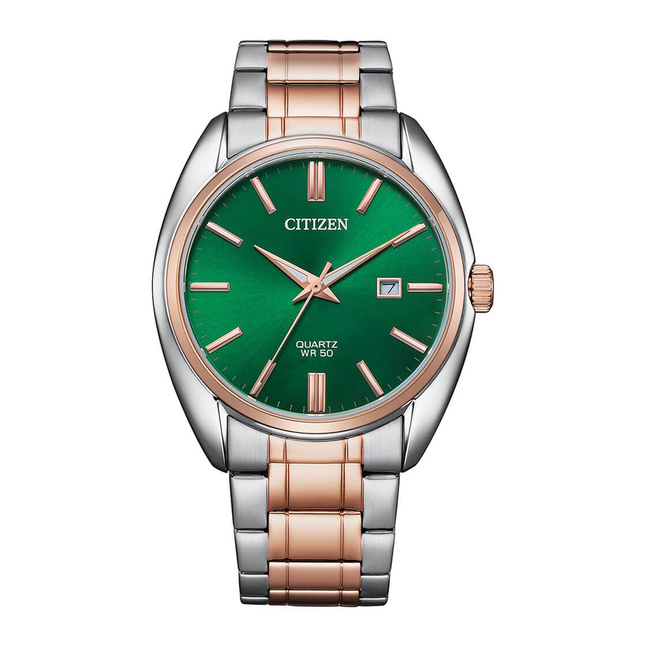  BI5104-57Z-ساعة انالوج من سيتيزن كوارتز للرجال بمينا اخضر مع سوار فضي وذهبي وردي -men-watchesandjewellery-watches-image-1