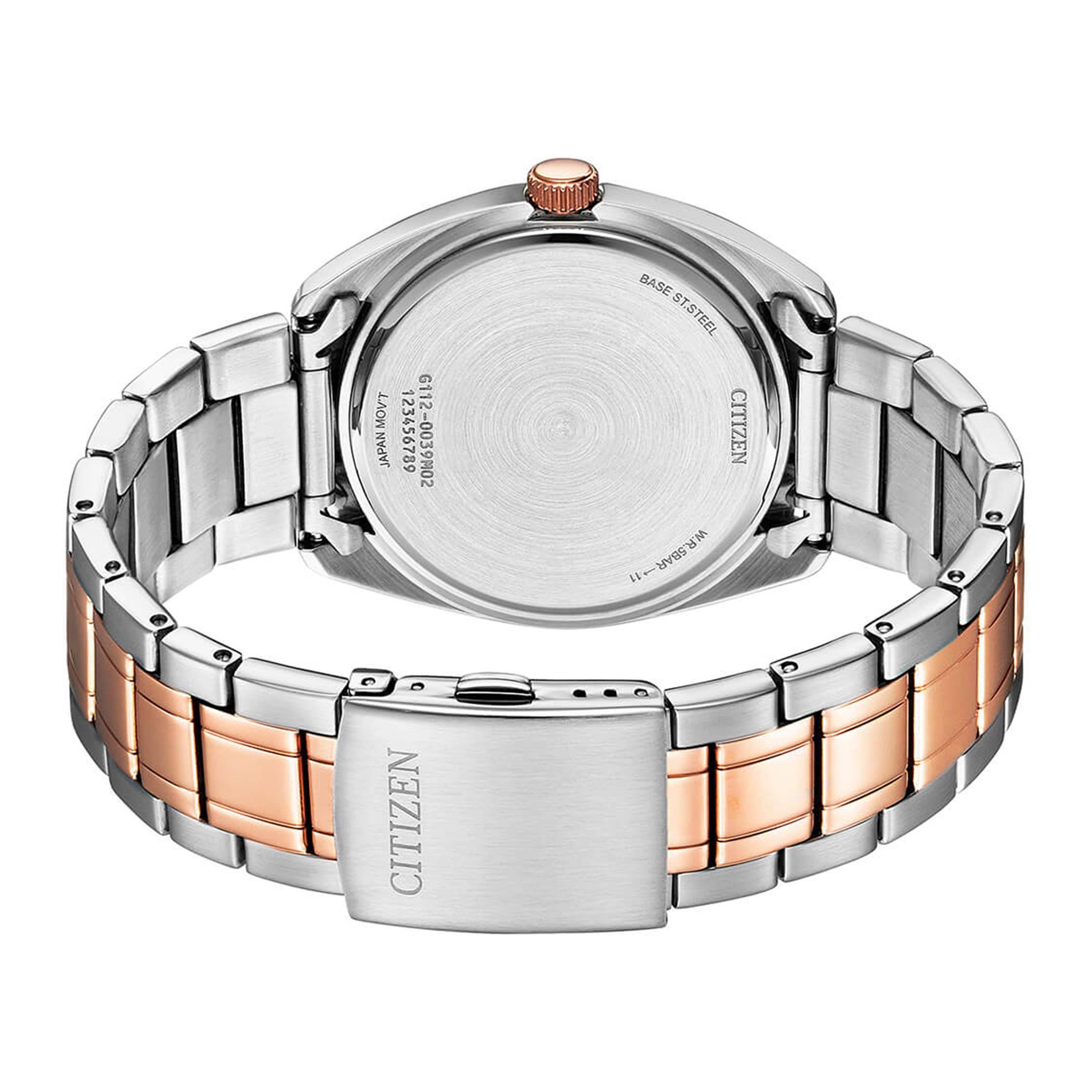 Citizen Quartz Men Green Dial Analog Watch with Silver & Rose Gold Strap - BI5104-57Z-men-watchesandjewellery-watches-image-3