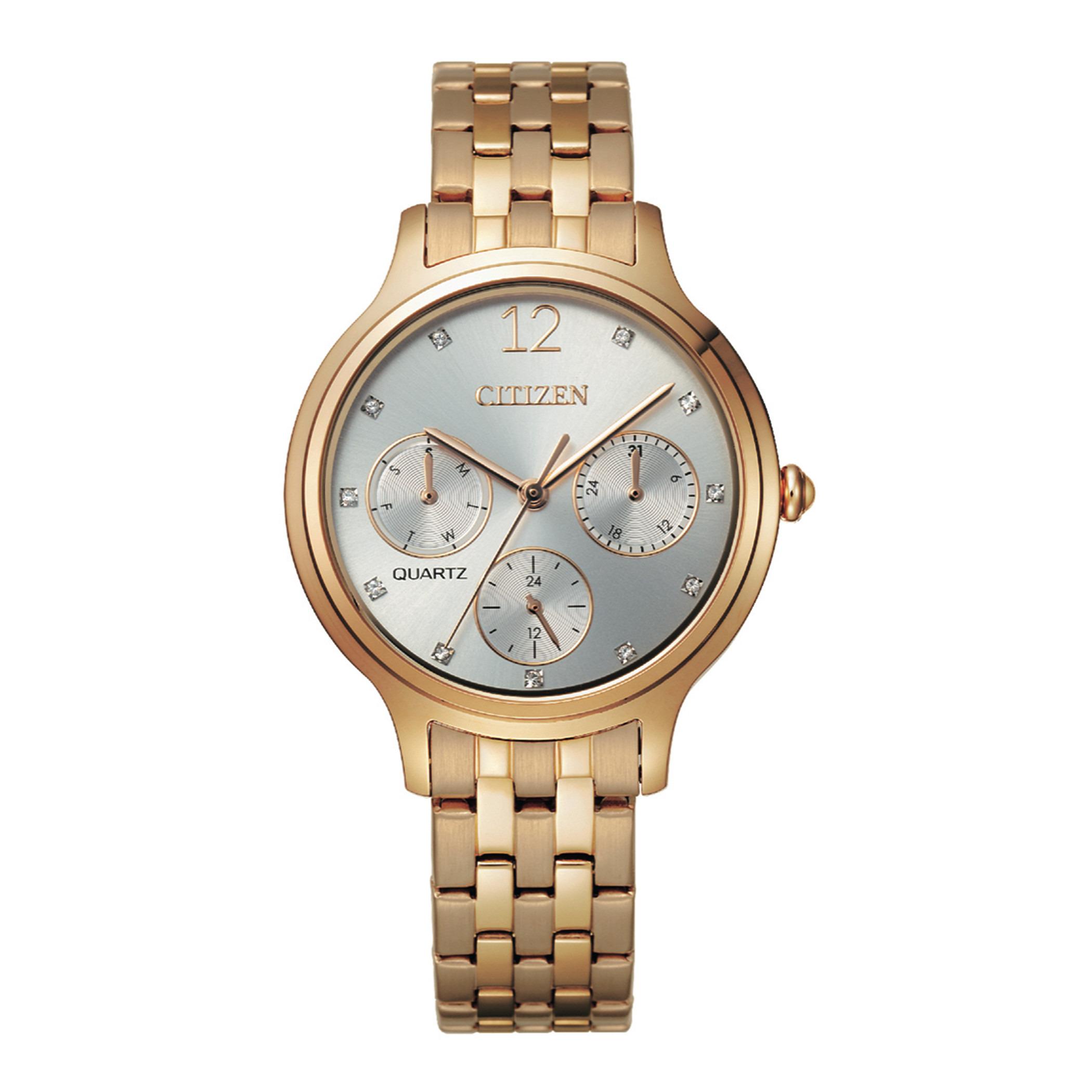  ED8183-54A-ساعة انالوج من سيتيزن كوارتز للنساء بمينا فضي مع سوار ذهبي وردي -women-watchesandjewellery-watches-image-1