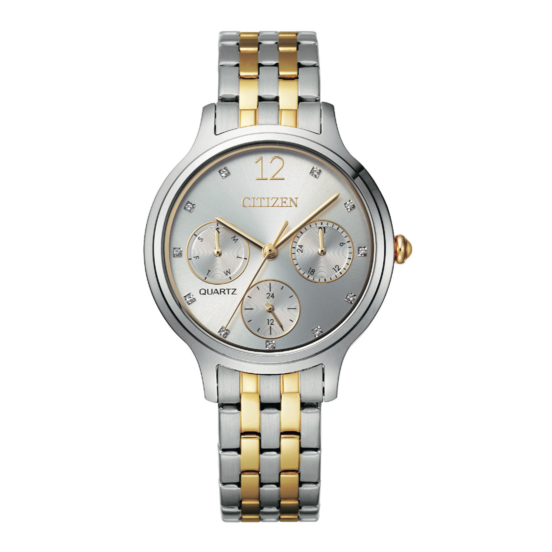  ED8184-51A-ساعة انالوج من سيتيزن كوارتز للنساء بمينا فضي مع سوار فضي وذهبي -women-watchesandjewellery-watches-image-1