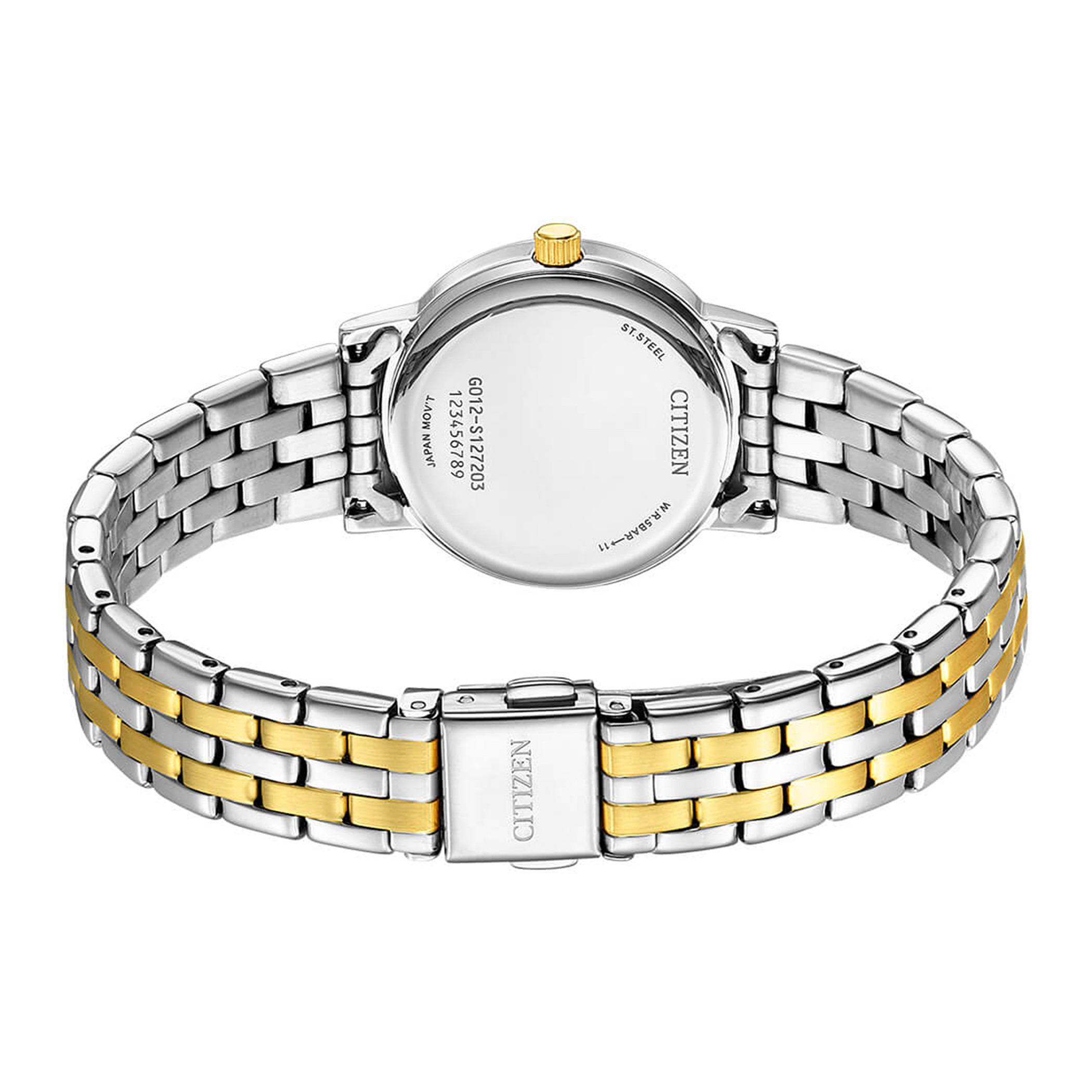  EU6096-58L-ساعة انالوج من سيتيزن كوارتز للنساء بمينا ابیض مع سوار فضي وذهبي -women-watchesandjewellery-watches-image-3