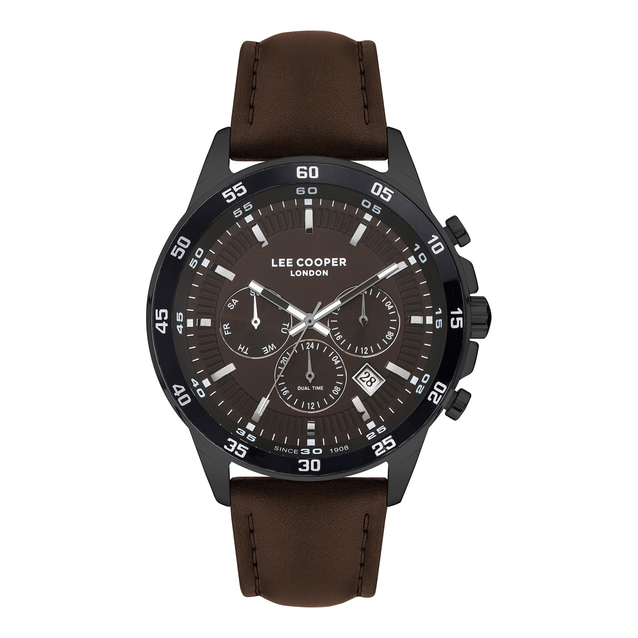  LC07372.677-ساعة كرونوغراف من لي كوبر بمينا بني للرجال -men-watchesandjewellery-watches-image-1