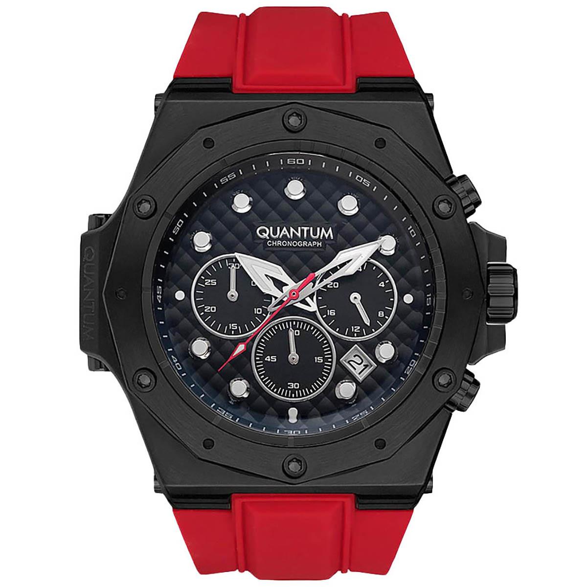 Quantum Men Black Dial Chronograph Watch with Maroon Strap - HNG704.658-men-watchesandjewellery-watches-image-1
