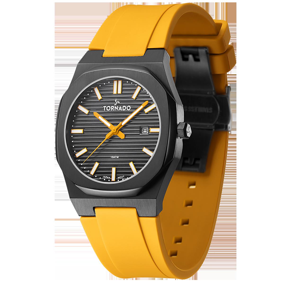 Tornado Men Black Dial Analog Watch with Yellow Strap - T22002-BSYB-men-watchesandjewellery-watches-image-2