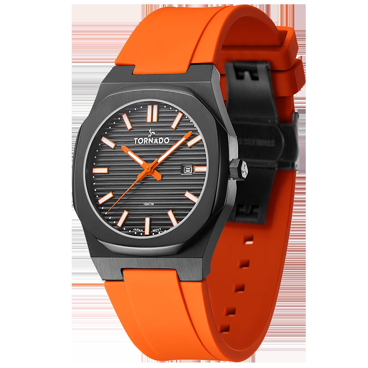 Tornado Men Black Dial Analog Watch with Orange Strap - T22002-BSOB-men-watchesandjewellery-watches-image-2