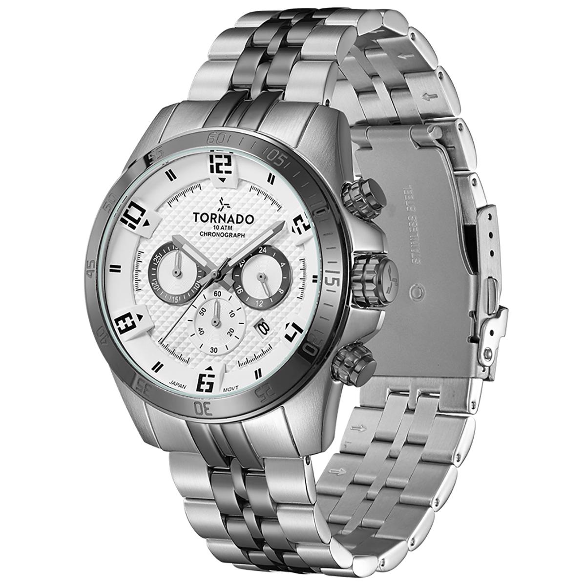 ساعة تورنادو للرجال بمينا ابيض كرونوغراف وسوار فضي - T3149B-YBYW-men-watchesandjewellery-watches-image-2