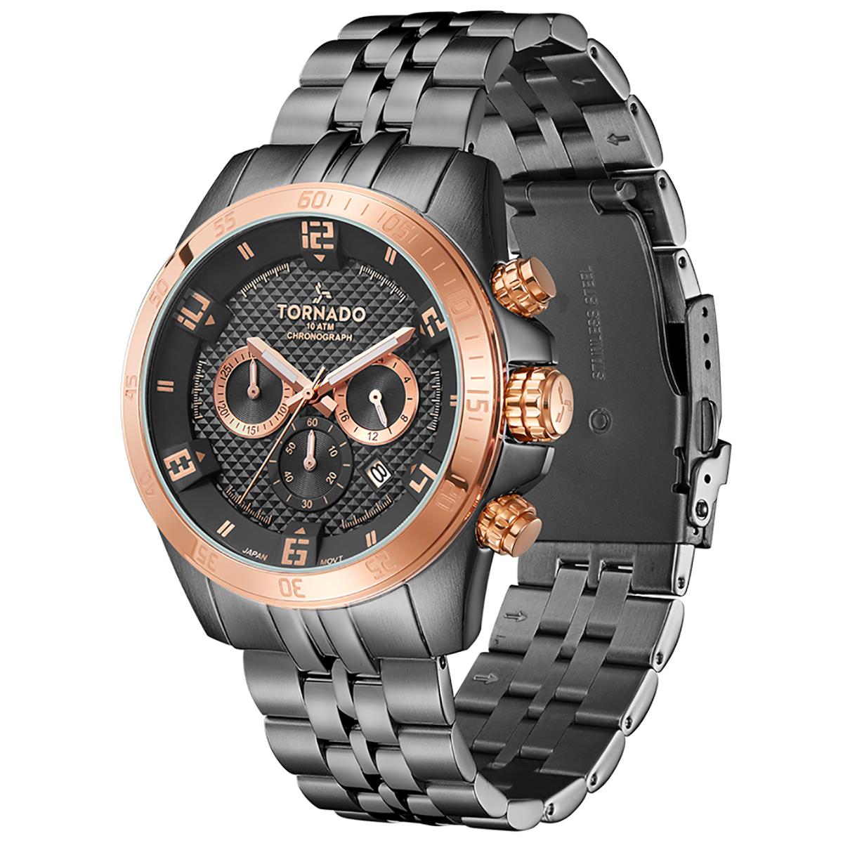 ساعة تورنيدو للرجال بمينا اسود كرونوغراف وسوار معدني - T3149B-XBXBK-men-watchesandjewellery-watches-image-2