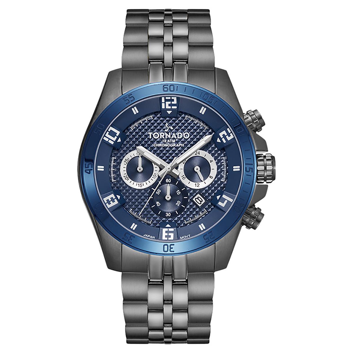 ساعة تورنادو للرجال بمينا ازرق كرونوغراف وسوار معدني - T3149B-XBXL-men-watchesandjewellery-watches-image-1